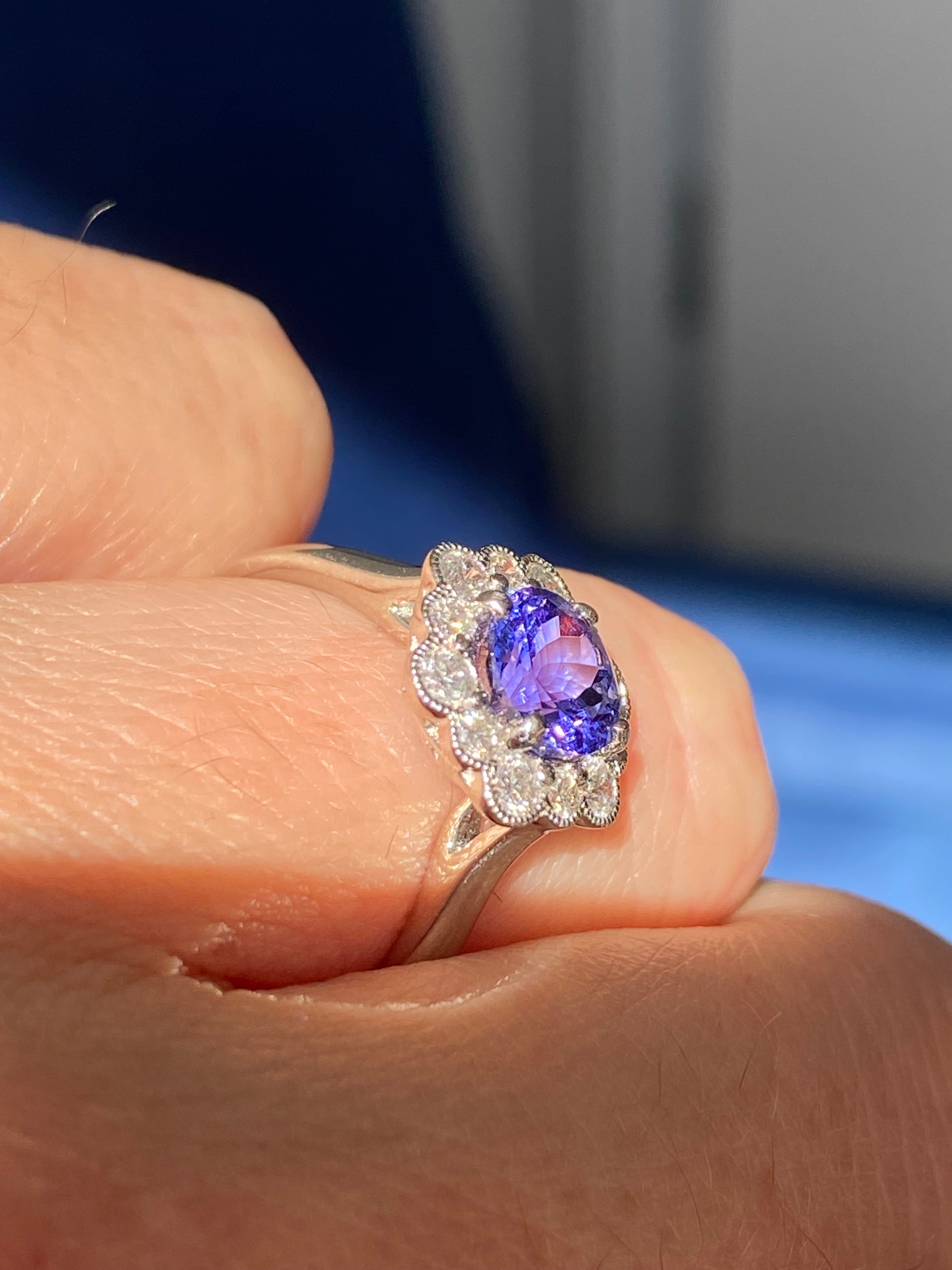 1.80 CTW Tanzanite and Natural Diamond Ring in Platinum