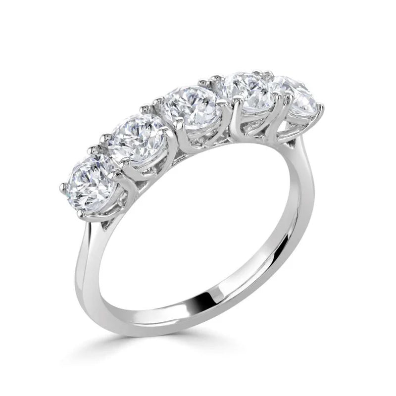 2.50 CTW + Round Brilliant Lab Grown Diamond Five Stone Ring, at Least F Colour / VVS Clarity