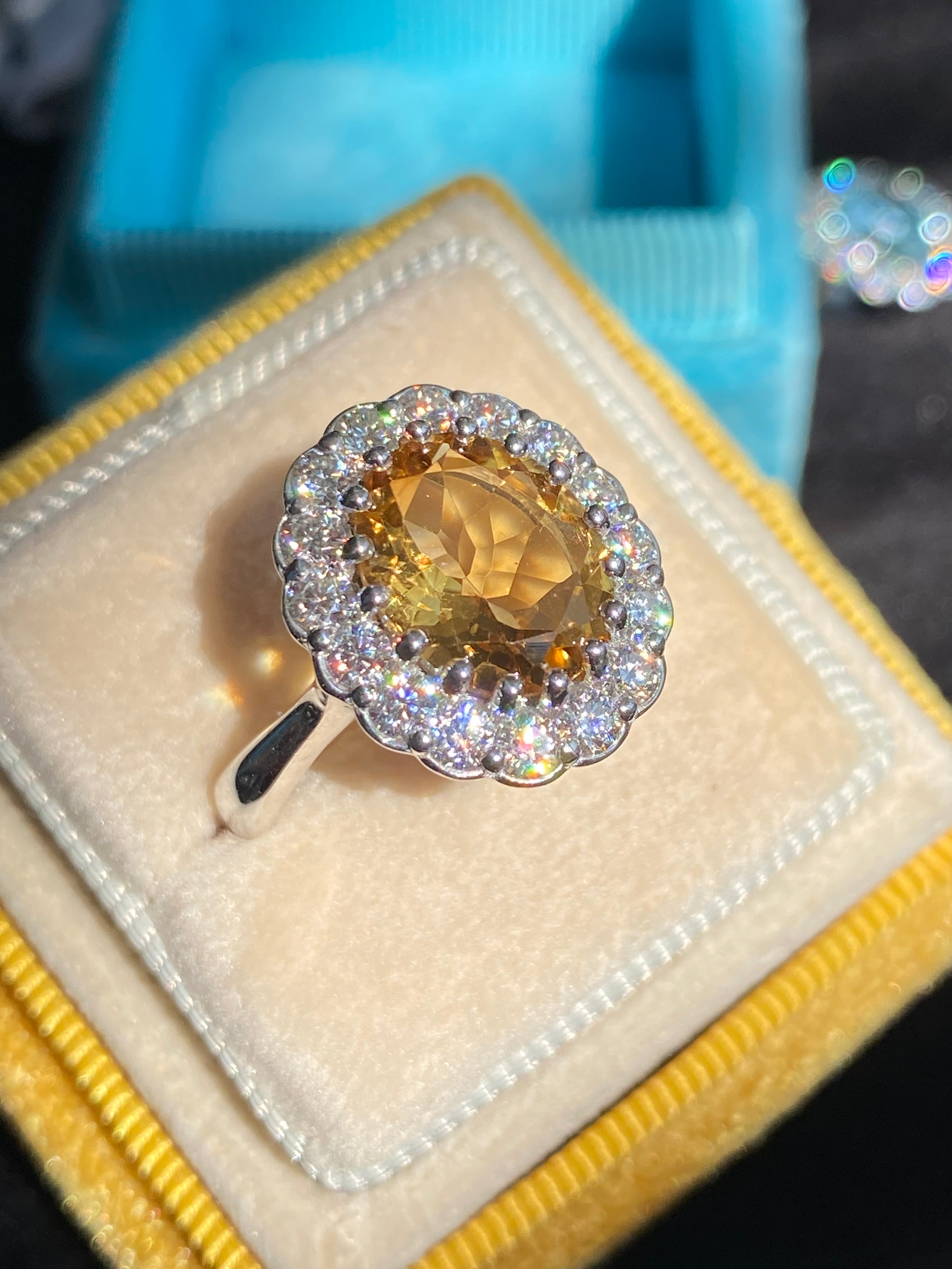 5.50 CTW Oval Cut Citrine and Moissanite Halo Cocktail Ring