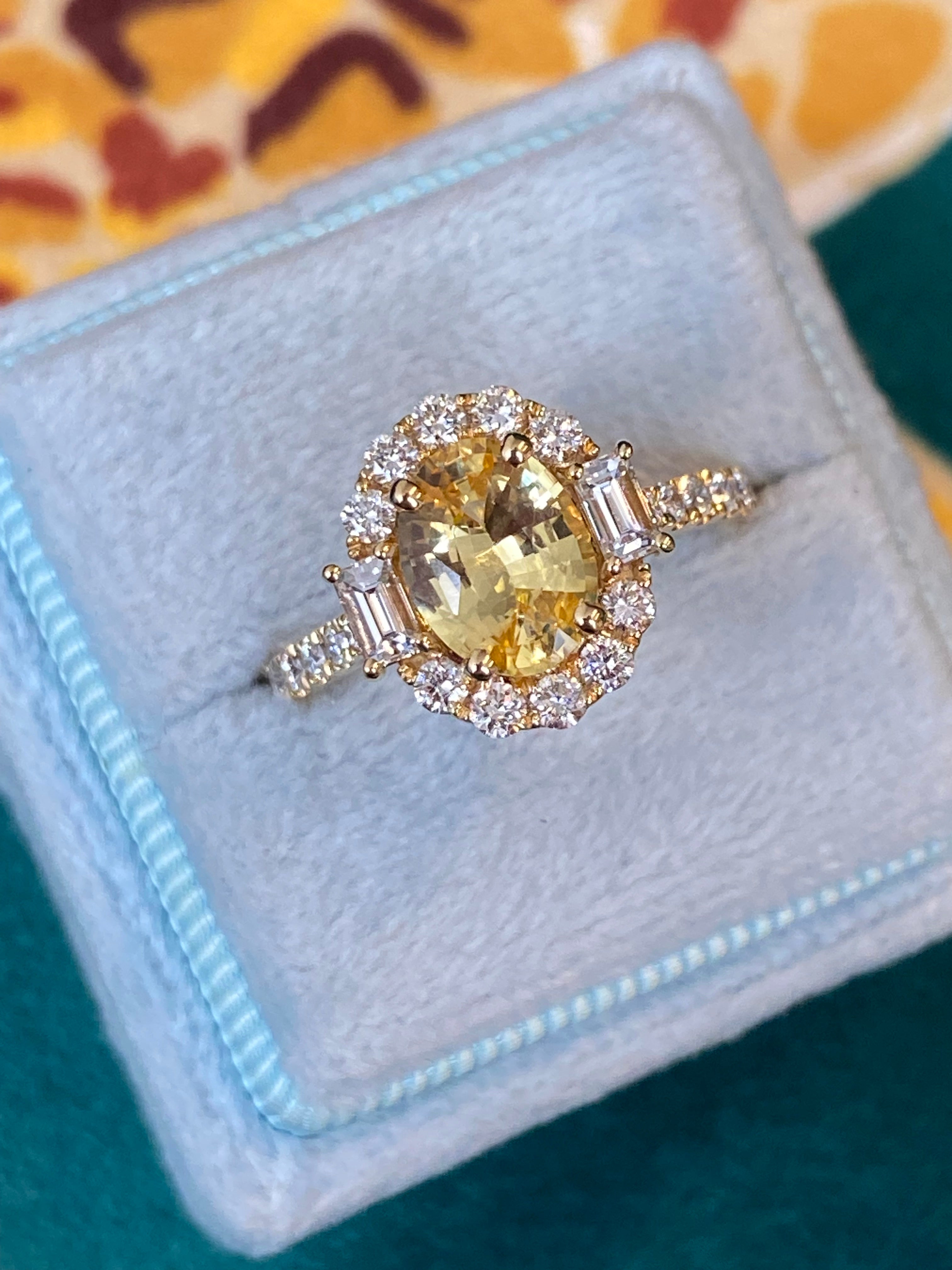 2.44 CTW Yellow Sapphire and Natural Diamond Halo Ring in 18ct Yellow Gold