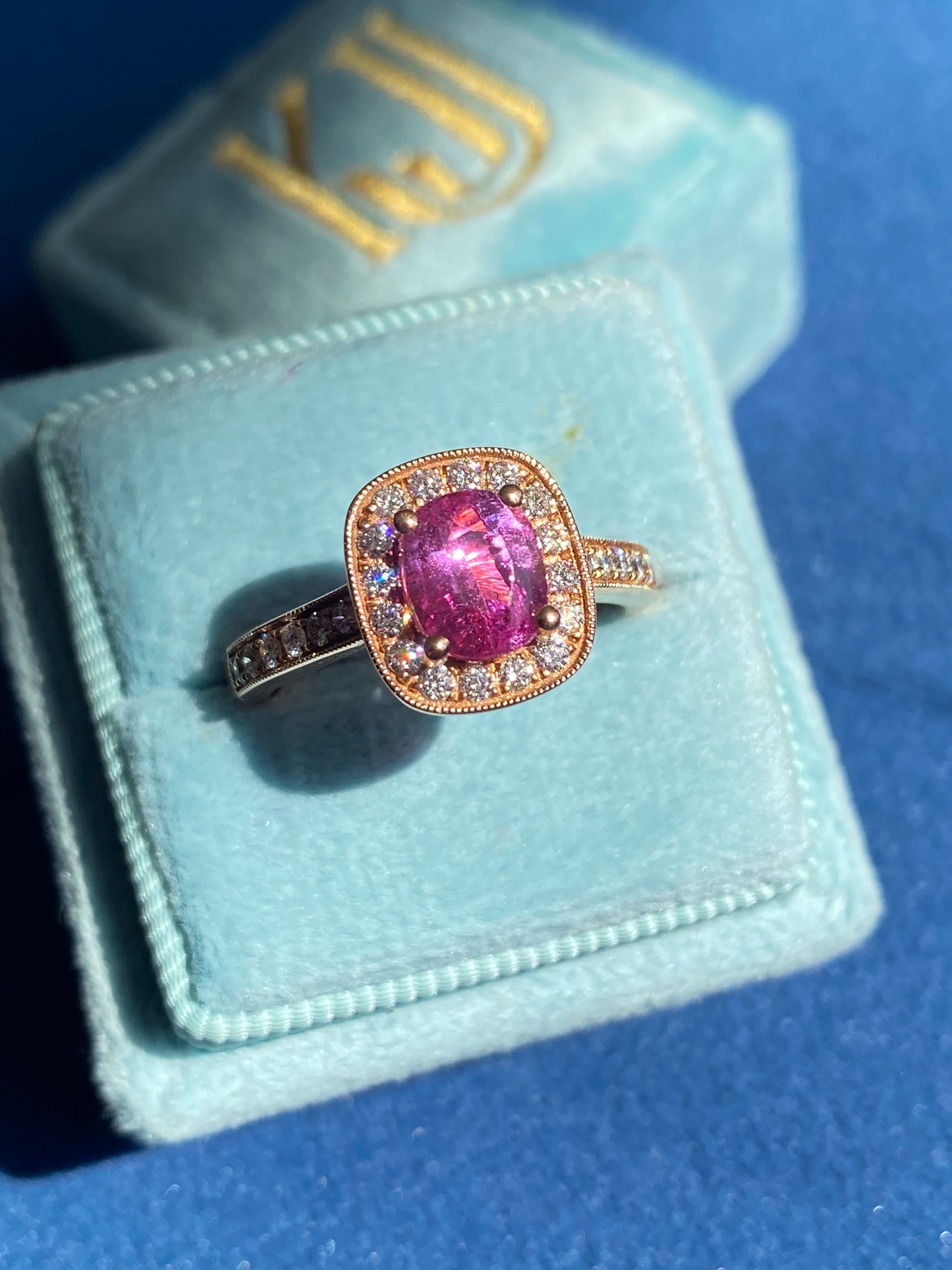 1.60 Carat Pink Sapphire and Natural Diamond Ring in 18ct Rose Gold