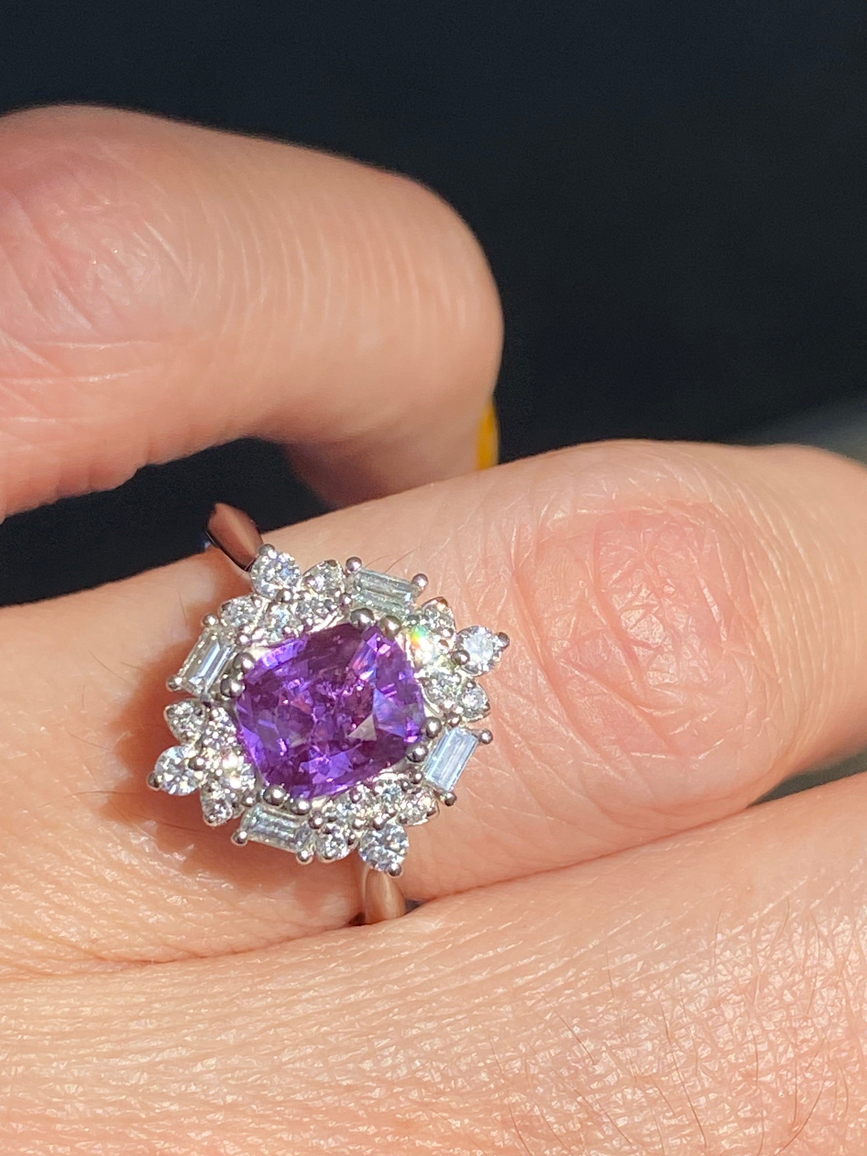 1.20 Carat Purple Sapphire and 0.41ctw Natural Diamond Halo Ring in Platinum