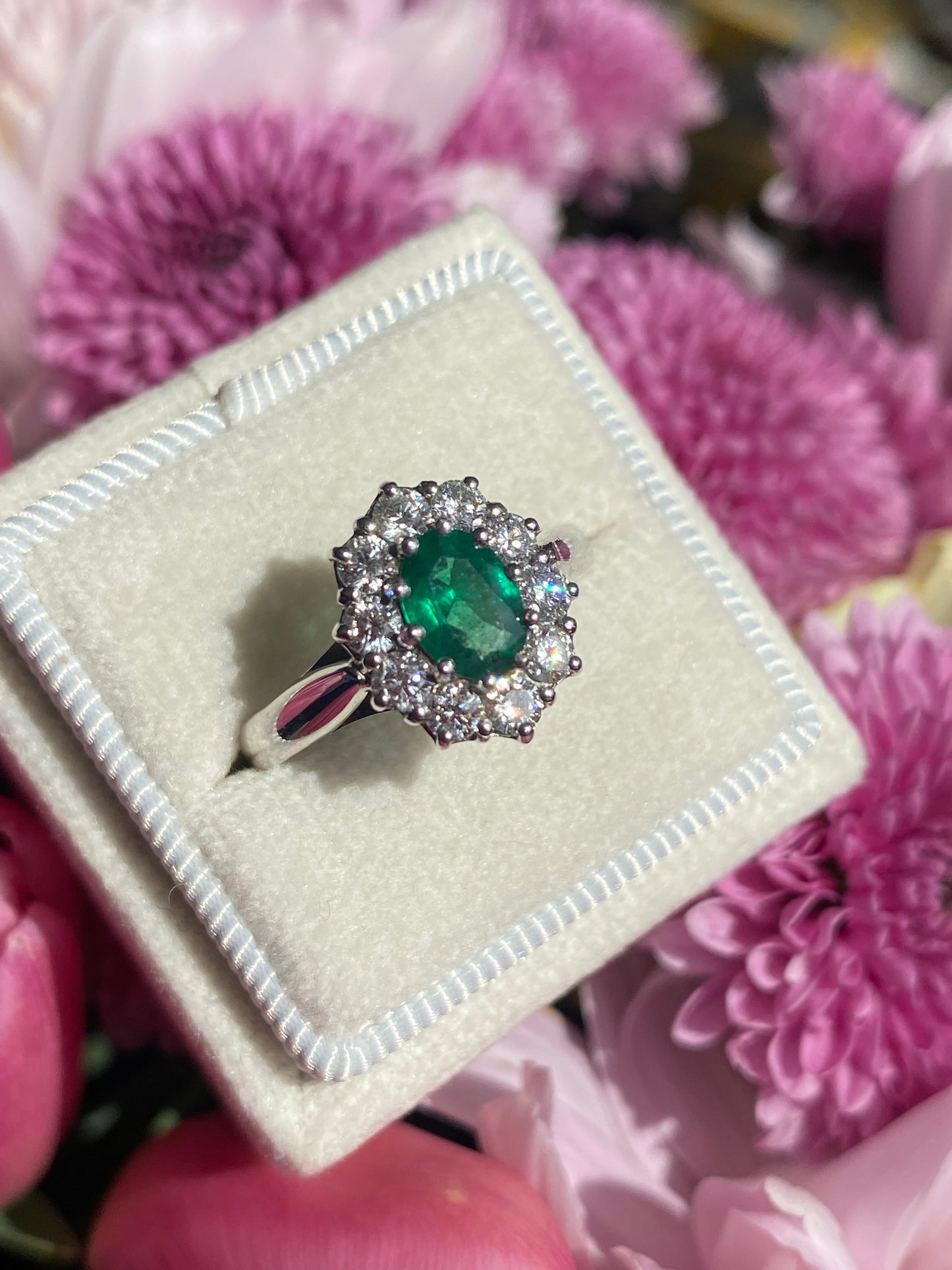 0.60 Carat Emerald and 0.66 ctw Natural Diamond Halo Engagement Ring in Platinum