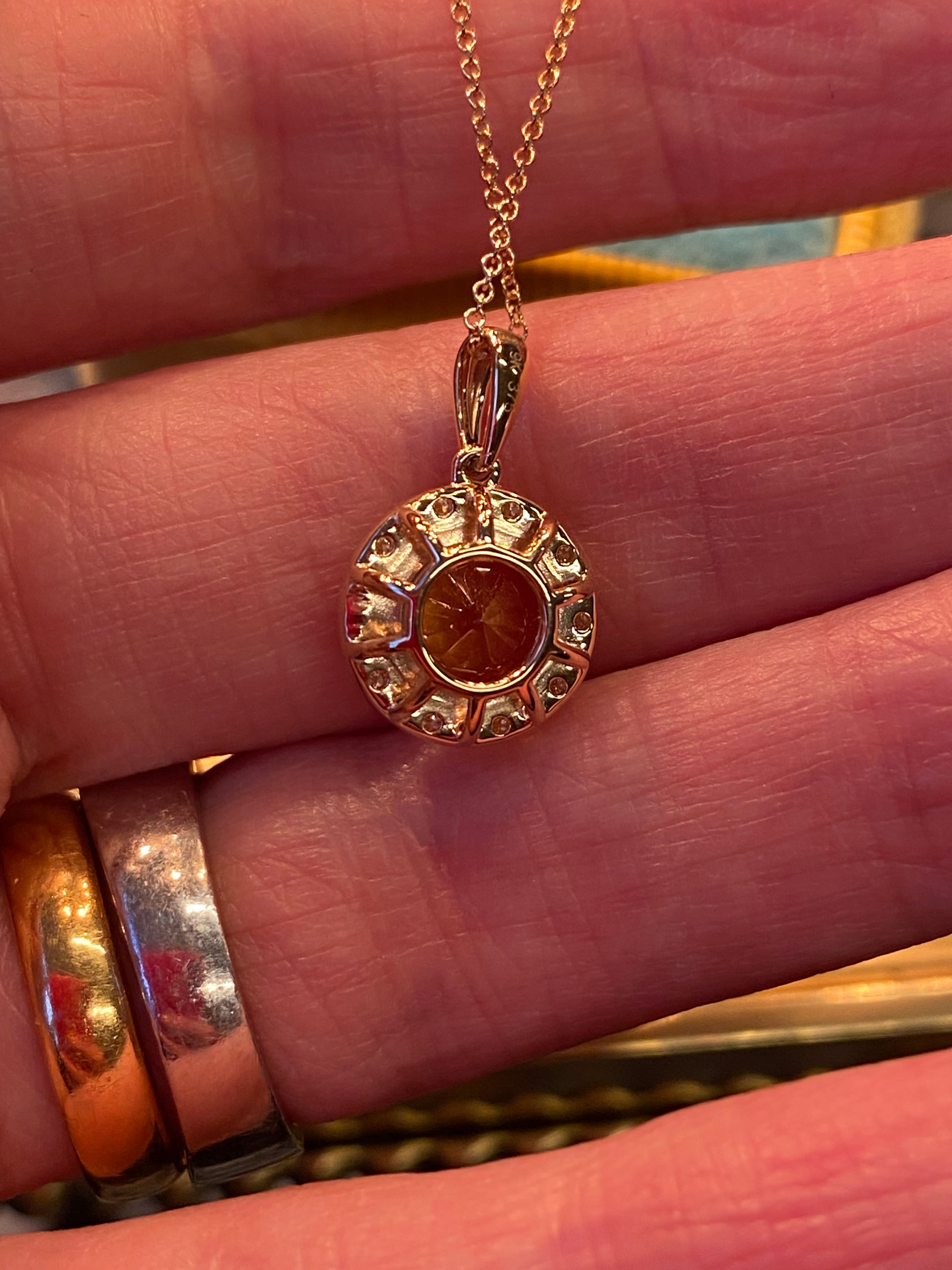 Round Cut Citrine and Natural Diamond Pendant Necklace in 9ct Yellow Gold