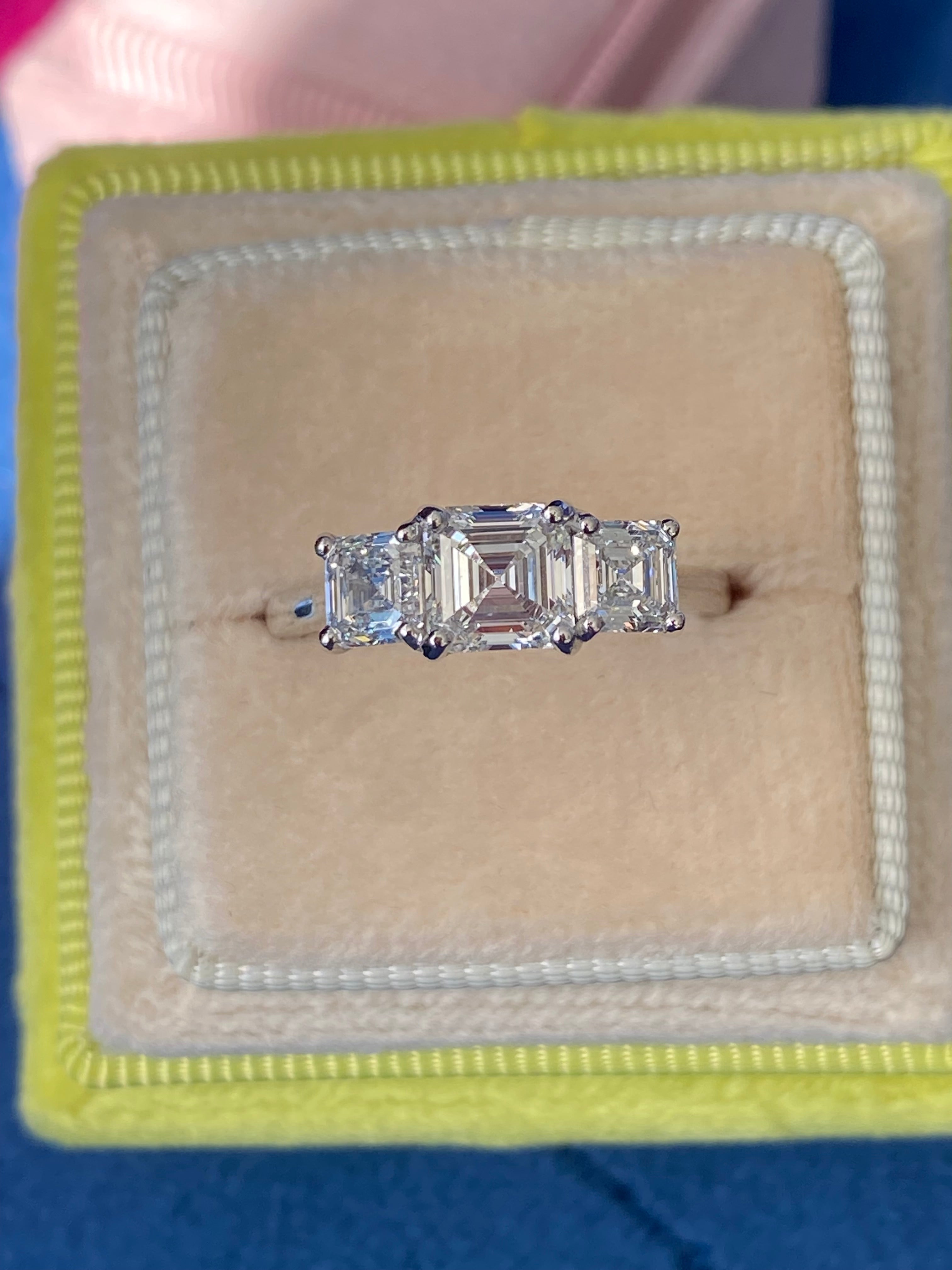Heritage 2.00 CT + Asscher Cut Lab Grown Diamond Three Stone Trilogy Engagement Ring, at Least F Colour / VVS Clarity
