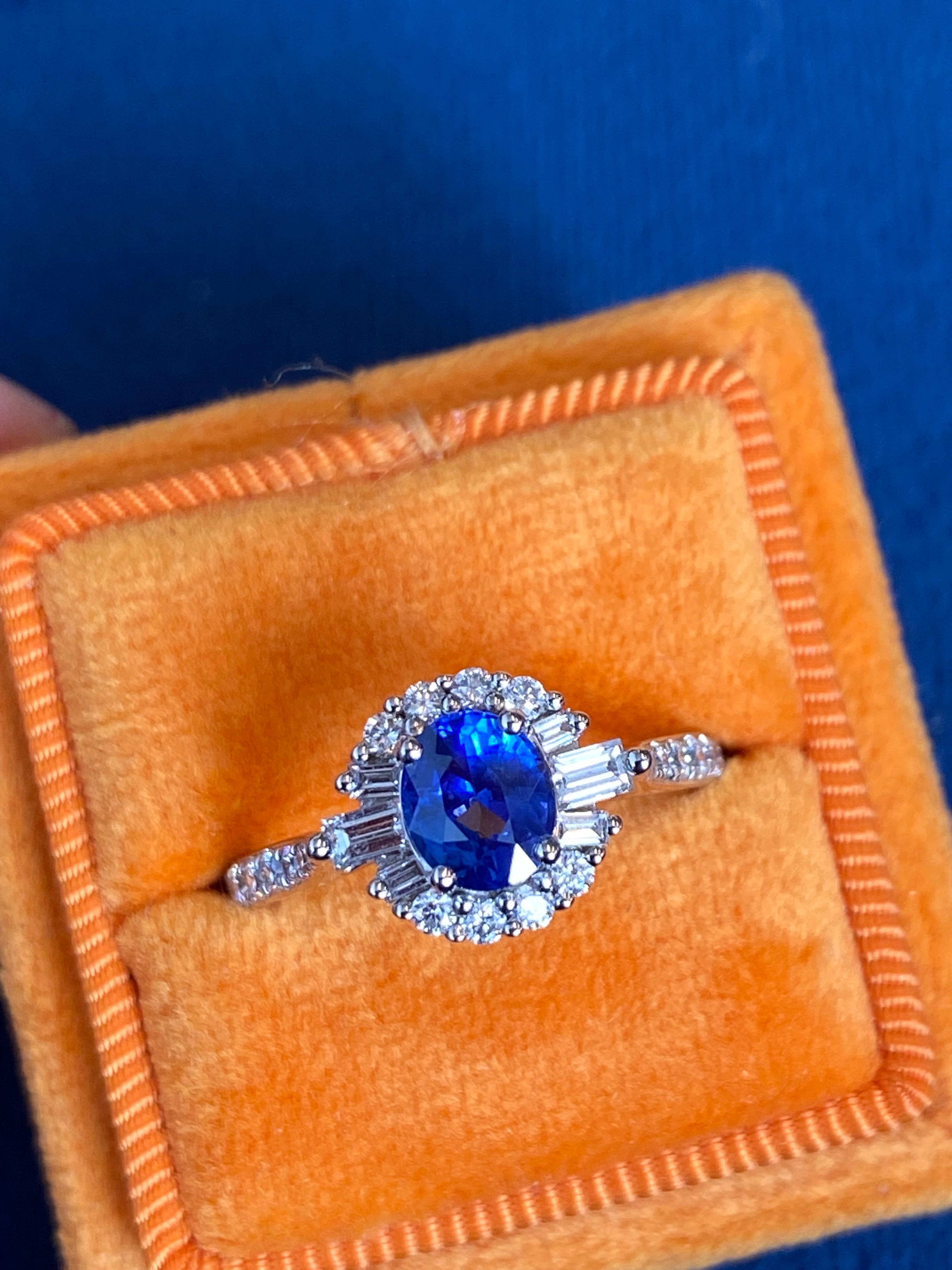 1.58 CTW Blue Ceylon Sapphire and Natural Diamond Halo Ring in Platinum