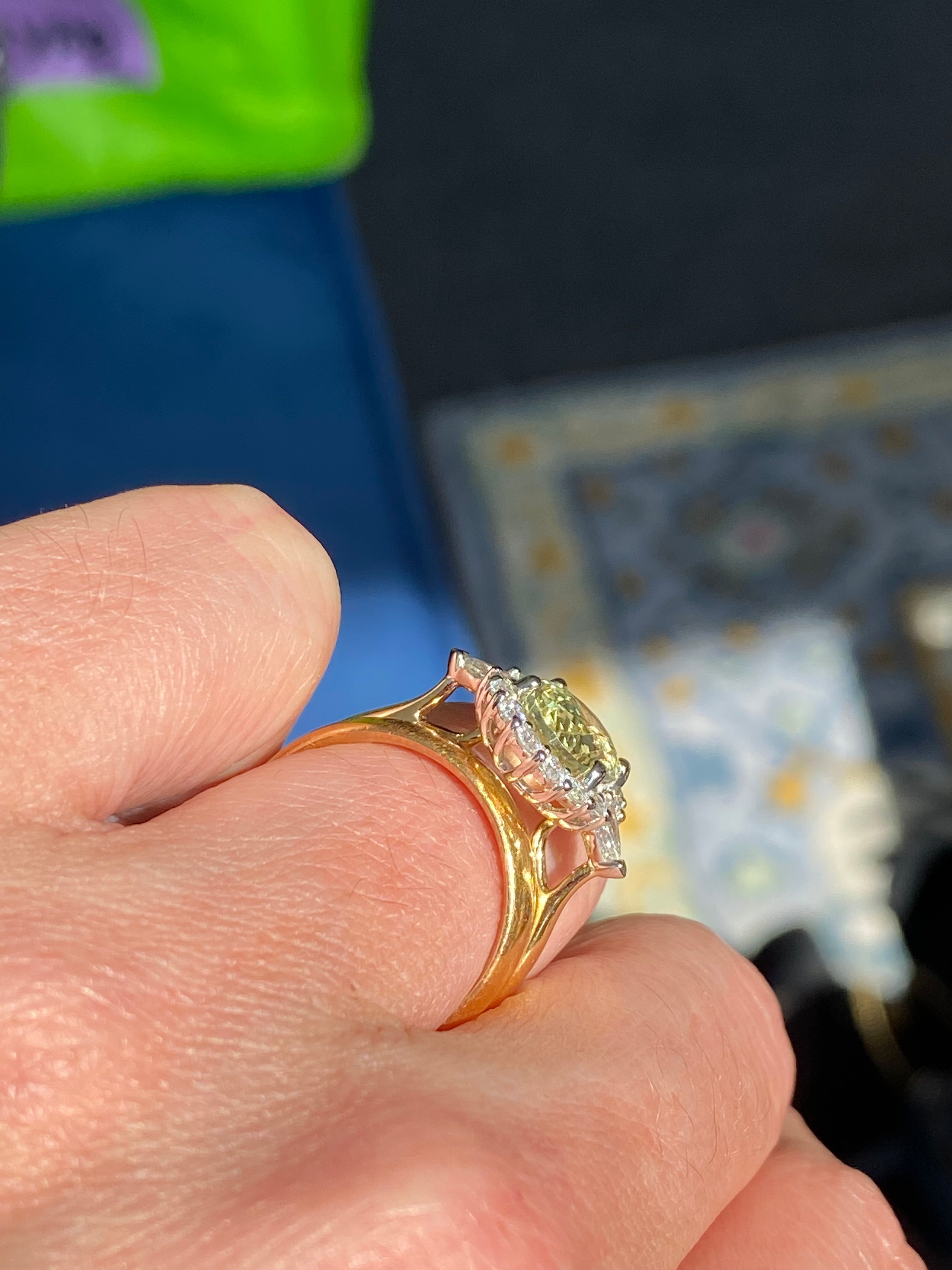3.73 CTW Yellow Sapphire and Natural Diamond Ring in Platinum and 18ct Yellow Gold