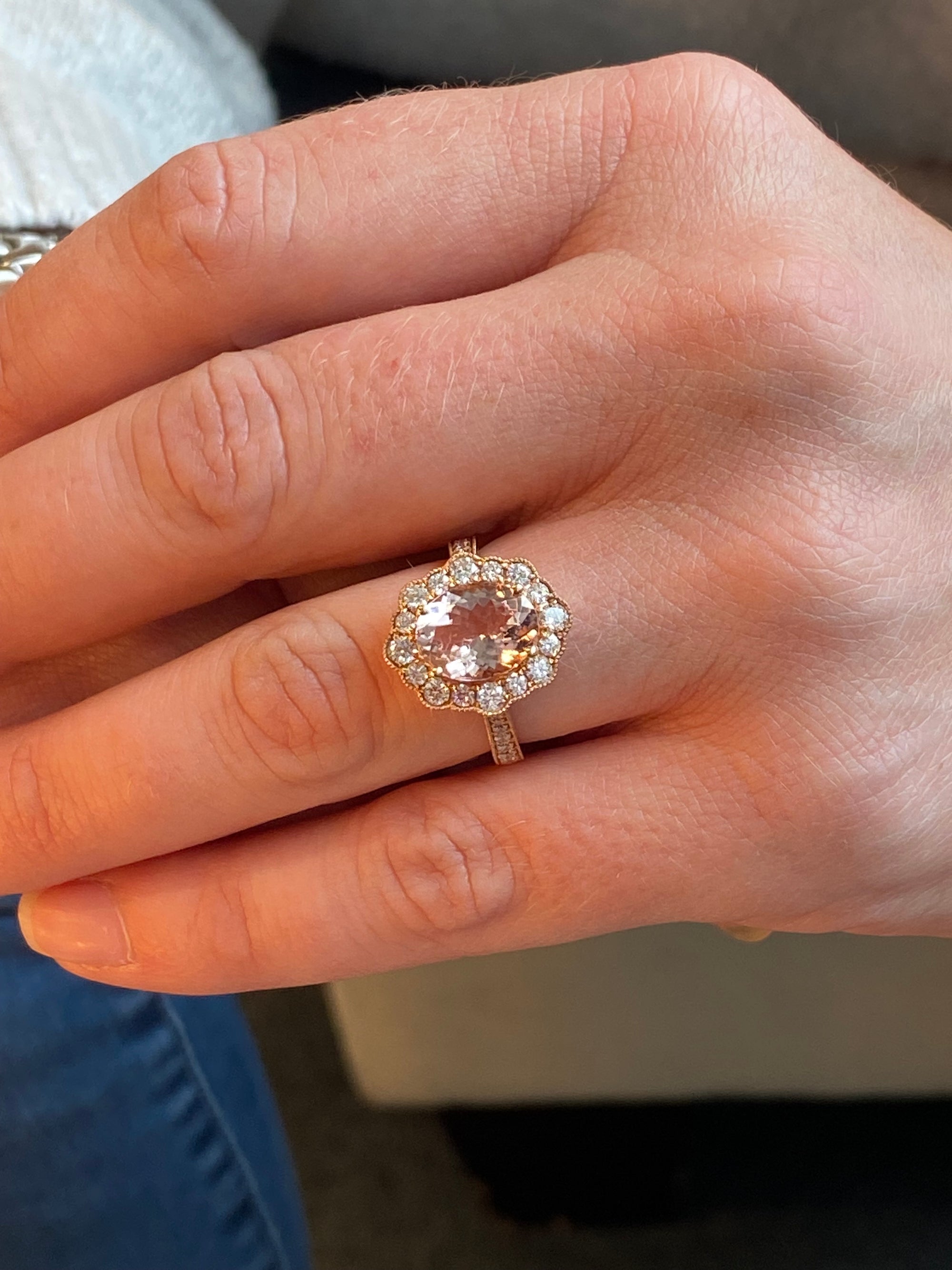 3.10 CTW Morganite and Natural Diamond Ring in 18ct Rose Gold