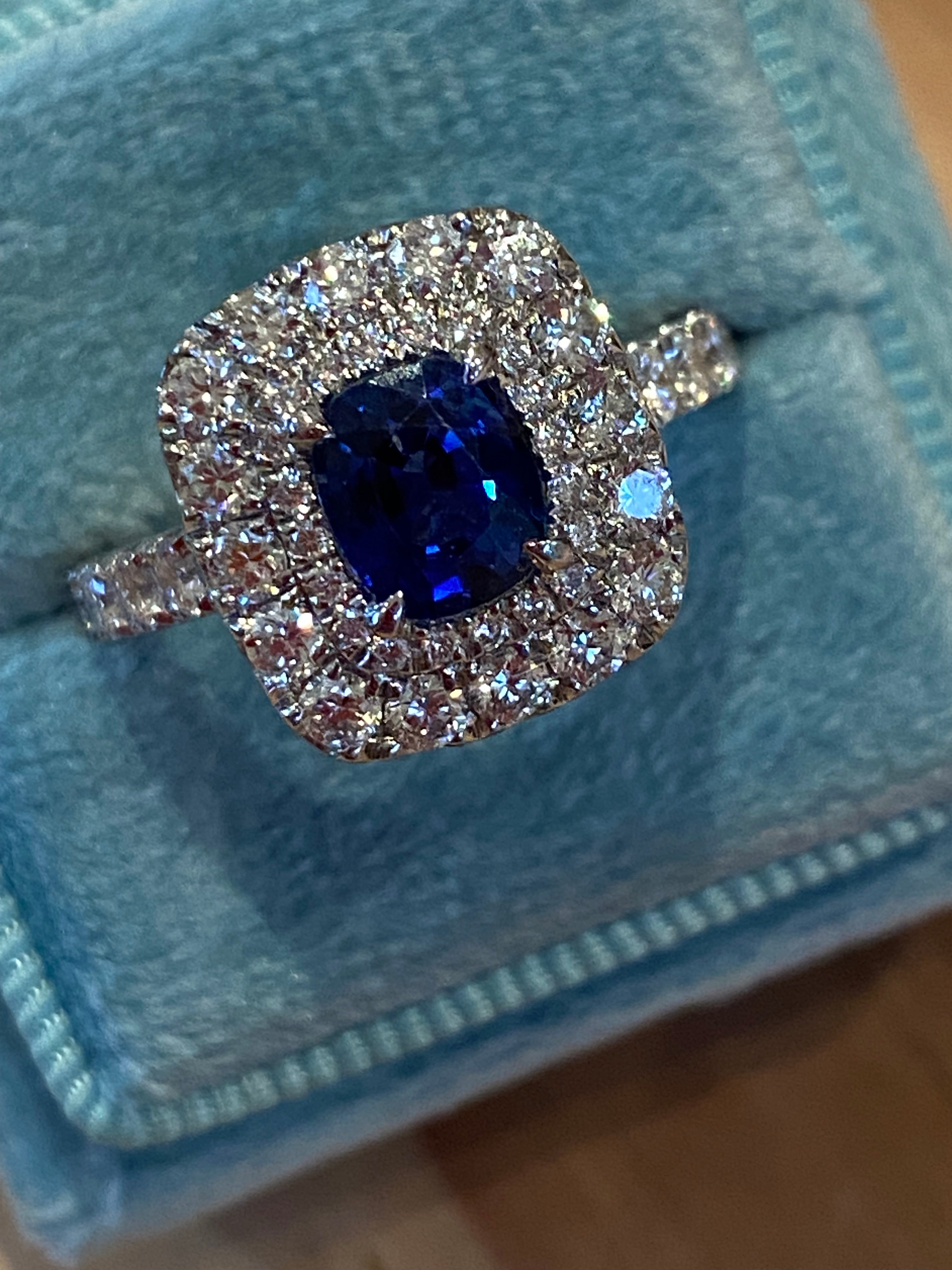 2.48 CTW Blue Ceylon Sapphire and Natural Diamond Double Halo Ring in Platinum