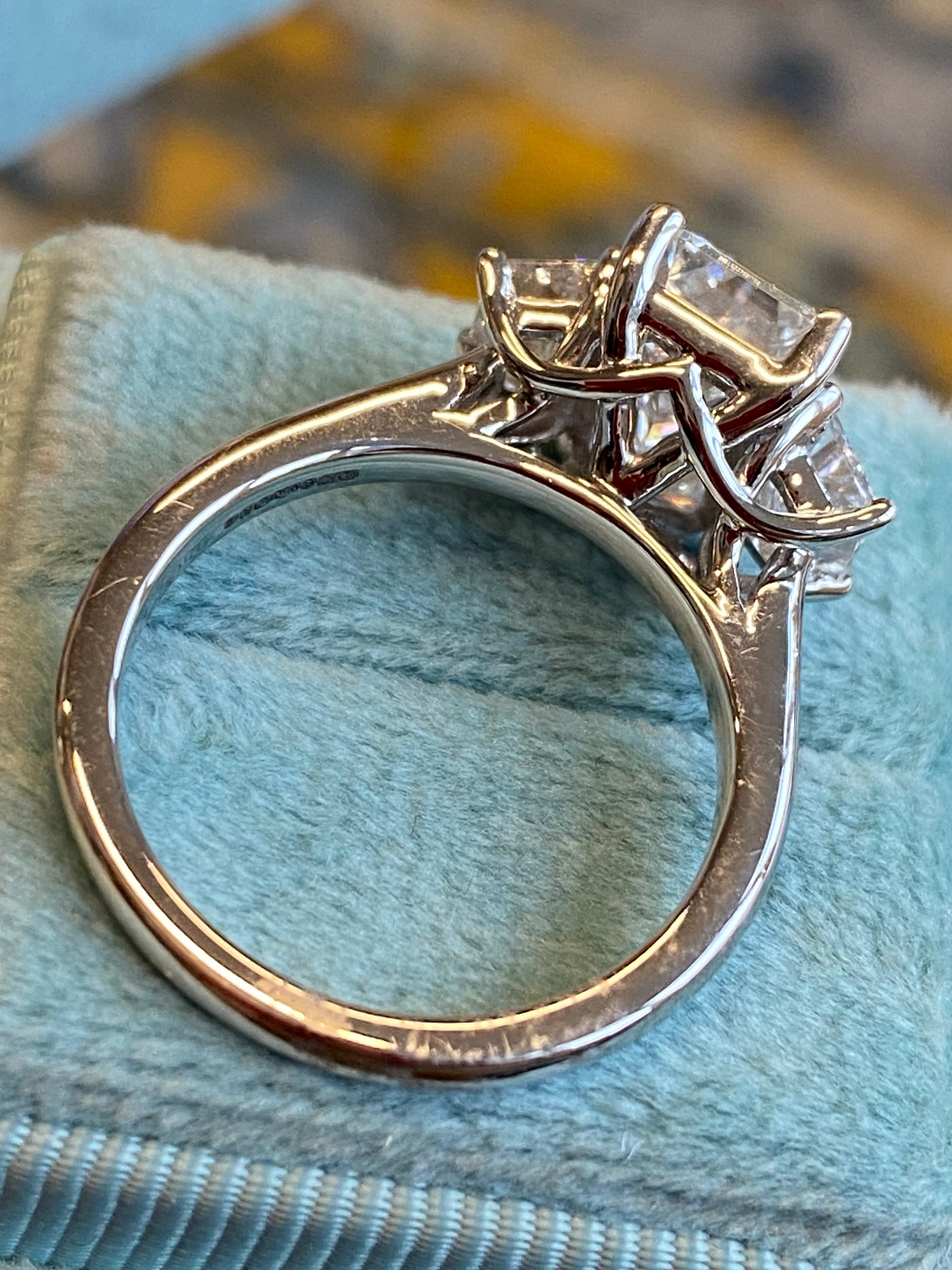 3.93 CTW Emerald and Trapezoid Cut D Colour VS1 Lab Diamond Three Stone Ring in Platinum