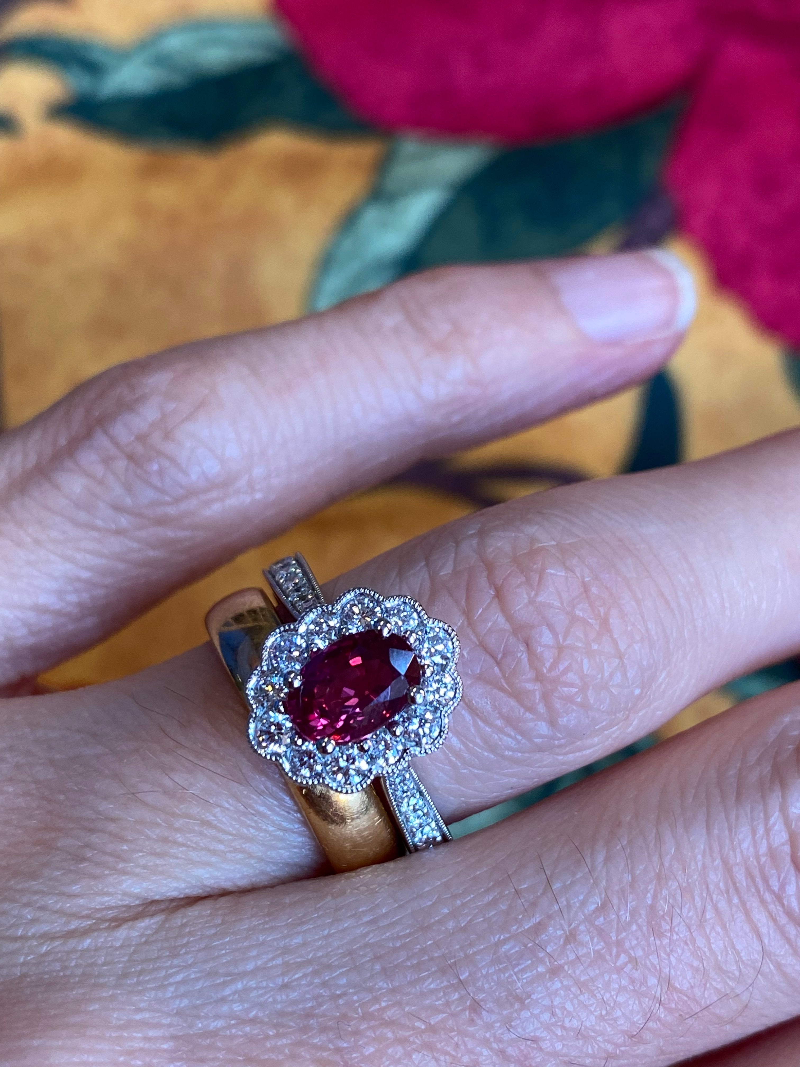 1.92ctw Oval-Cut Ruby and Natural Diamond Halo Ring in Platinum