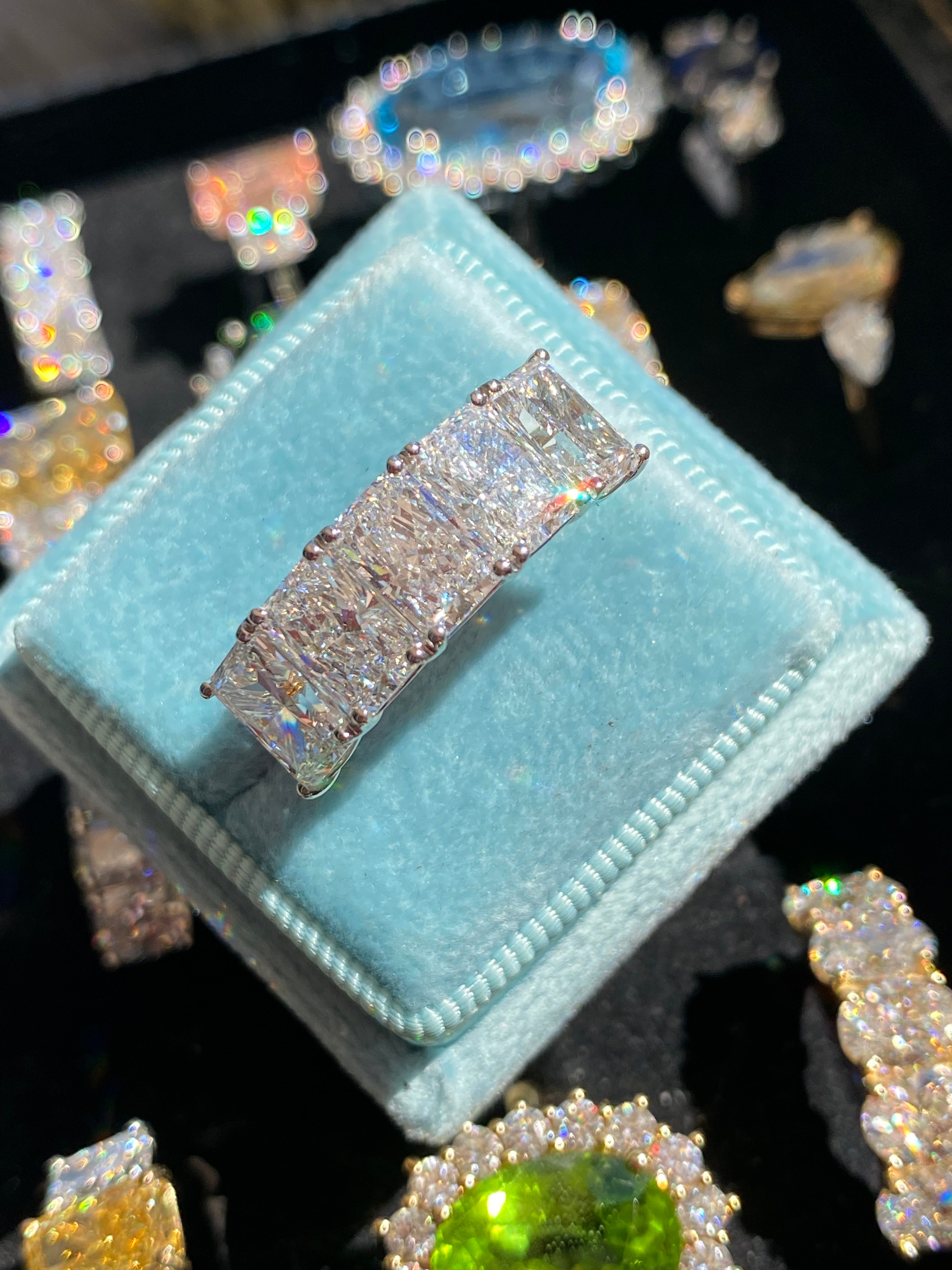 5.11 CTW Radiant Cut D Colour VS1 Lab Diamond Five Stone Ring in Platinum and 18ct Yellow Gold