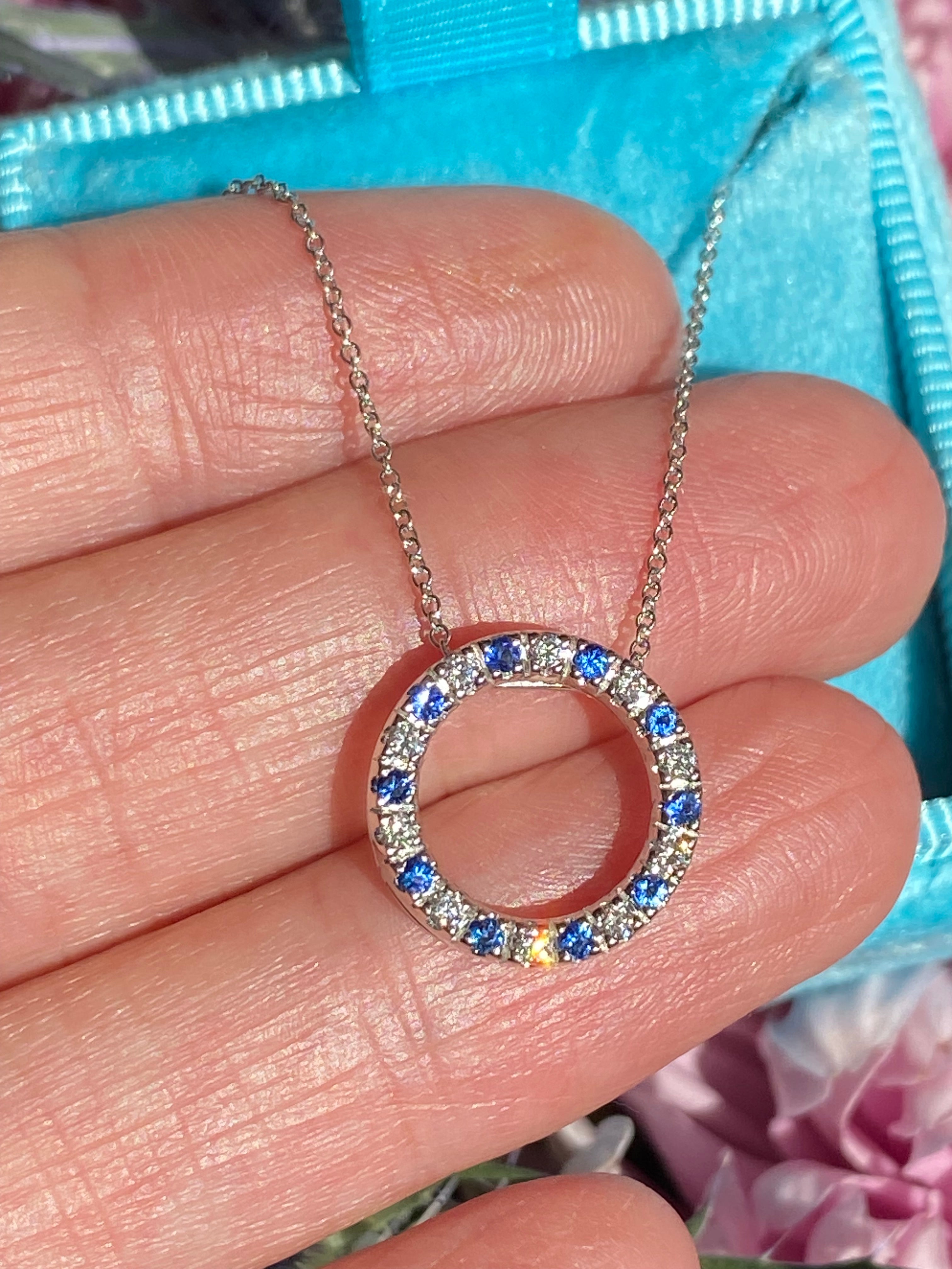 0.35 CTW Sapphire and Diamond Circle Necklace in 18ct White Gold