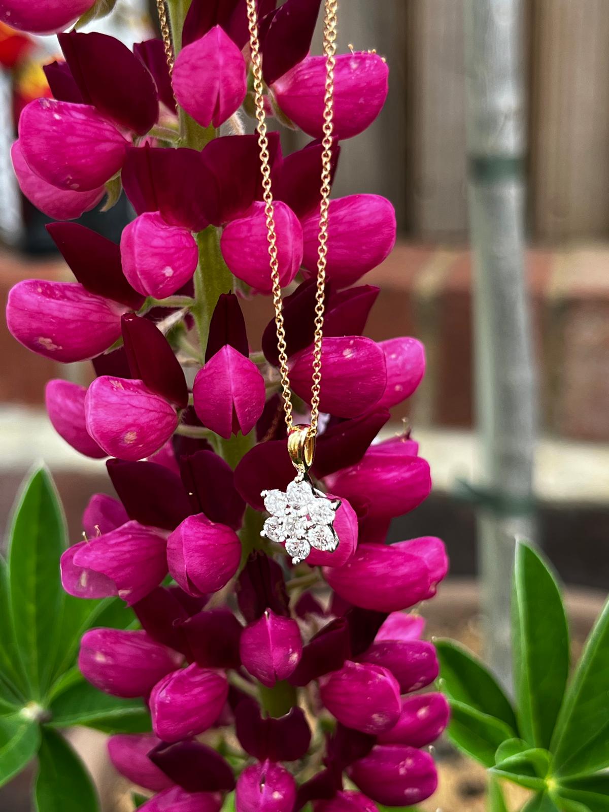 0.66 CTW Natural Diamond Star Flower Pendant in 18ct Yellow Gold