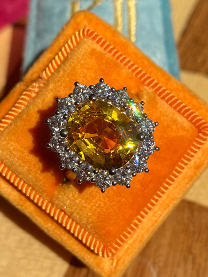 5.54 Carat Yellow Sapphire and 1.36ctw Natural Diamond Ring in Platinum