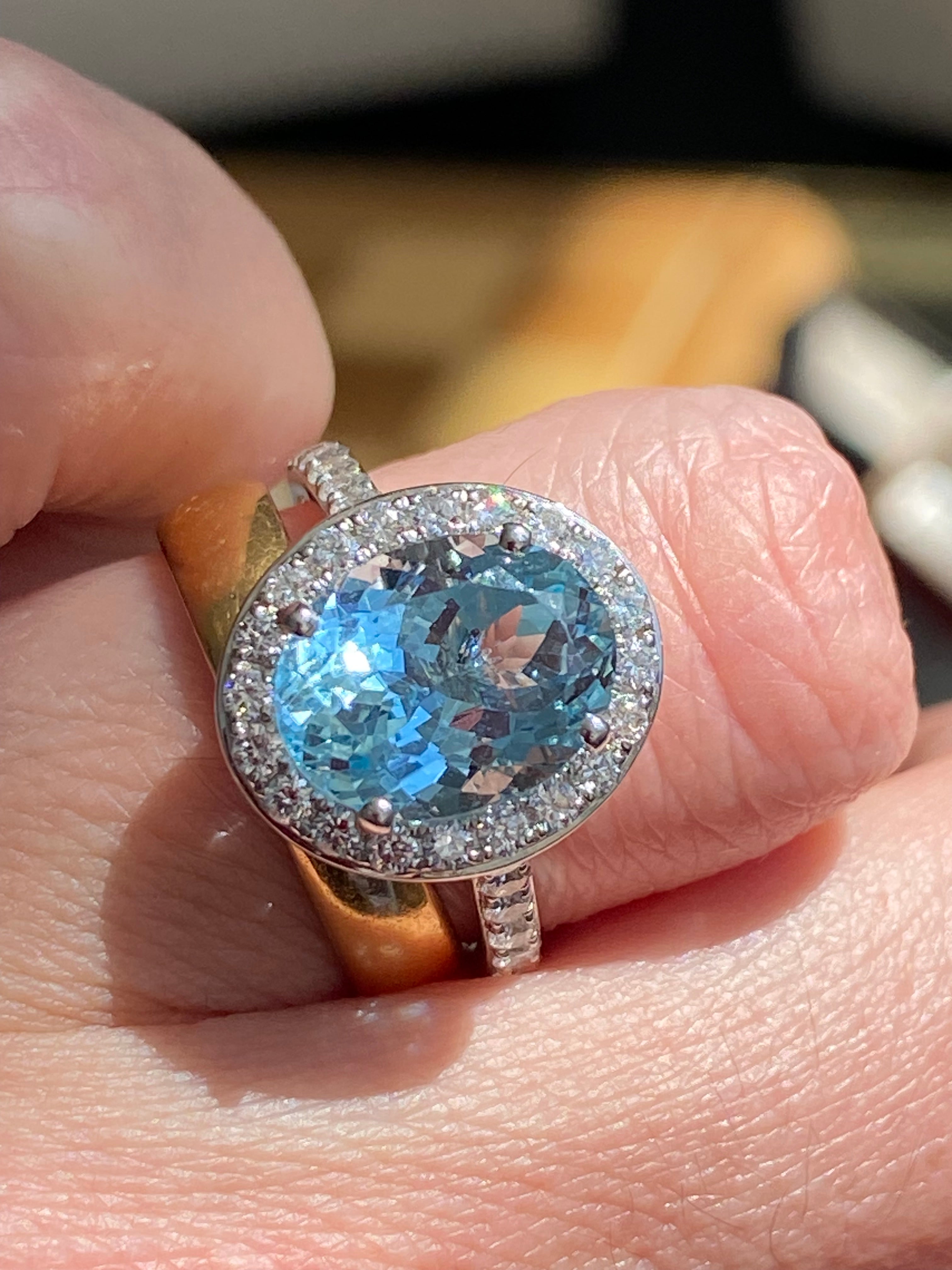 4.32 CTW Oval Cut Aquamarine and Natural Diamond Halo Engagement Ring in Platinum