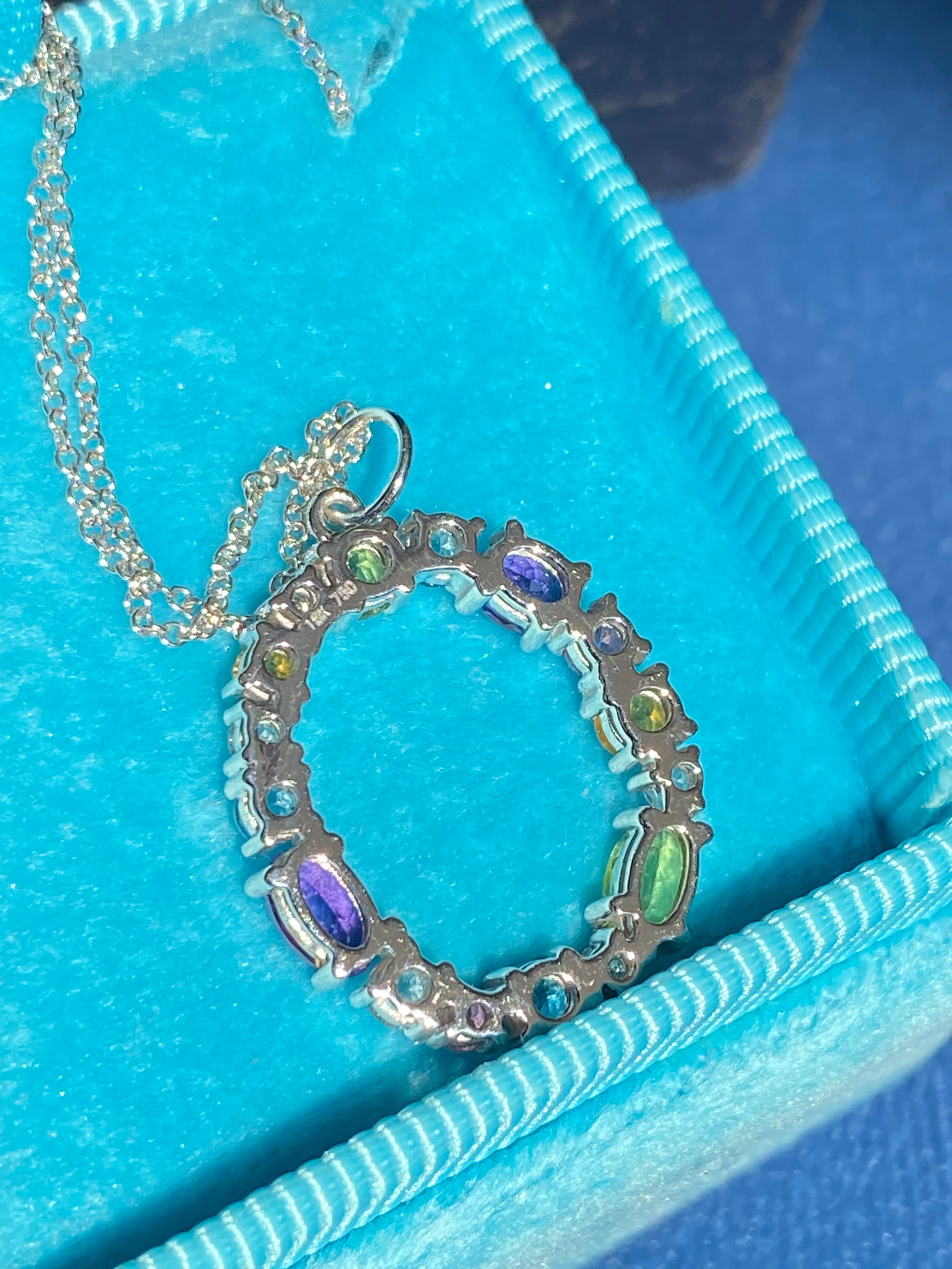 1.61 CTW Peridot, Pink Sapphire, Blue Topaz, Citrine, Amethyst, and Diamond Pendant Necklace in 18ct White Gold