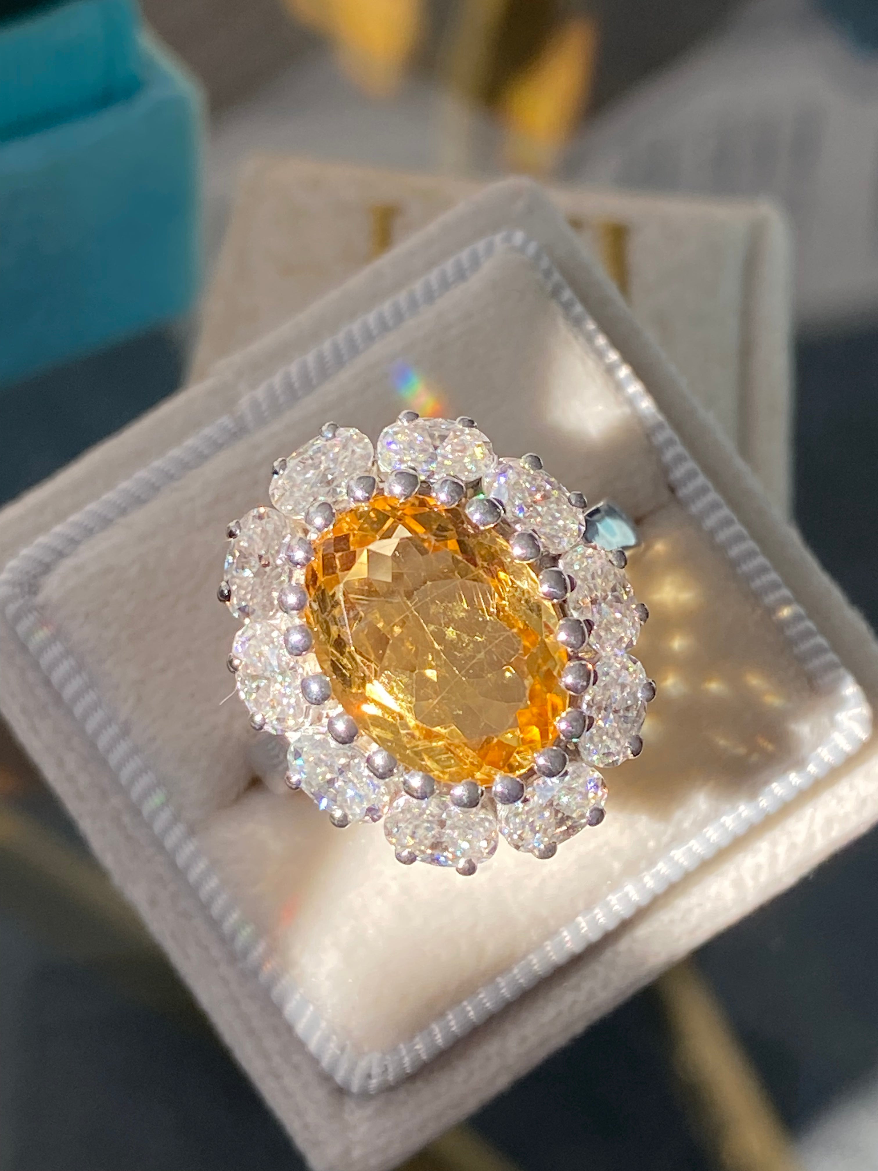 8.17 CTW Oval Cut Citrine and Moissanite Halo Cocktail Ring in Sterling Silver