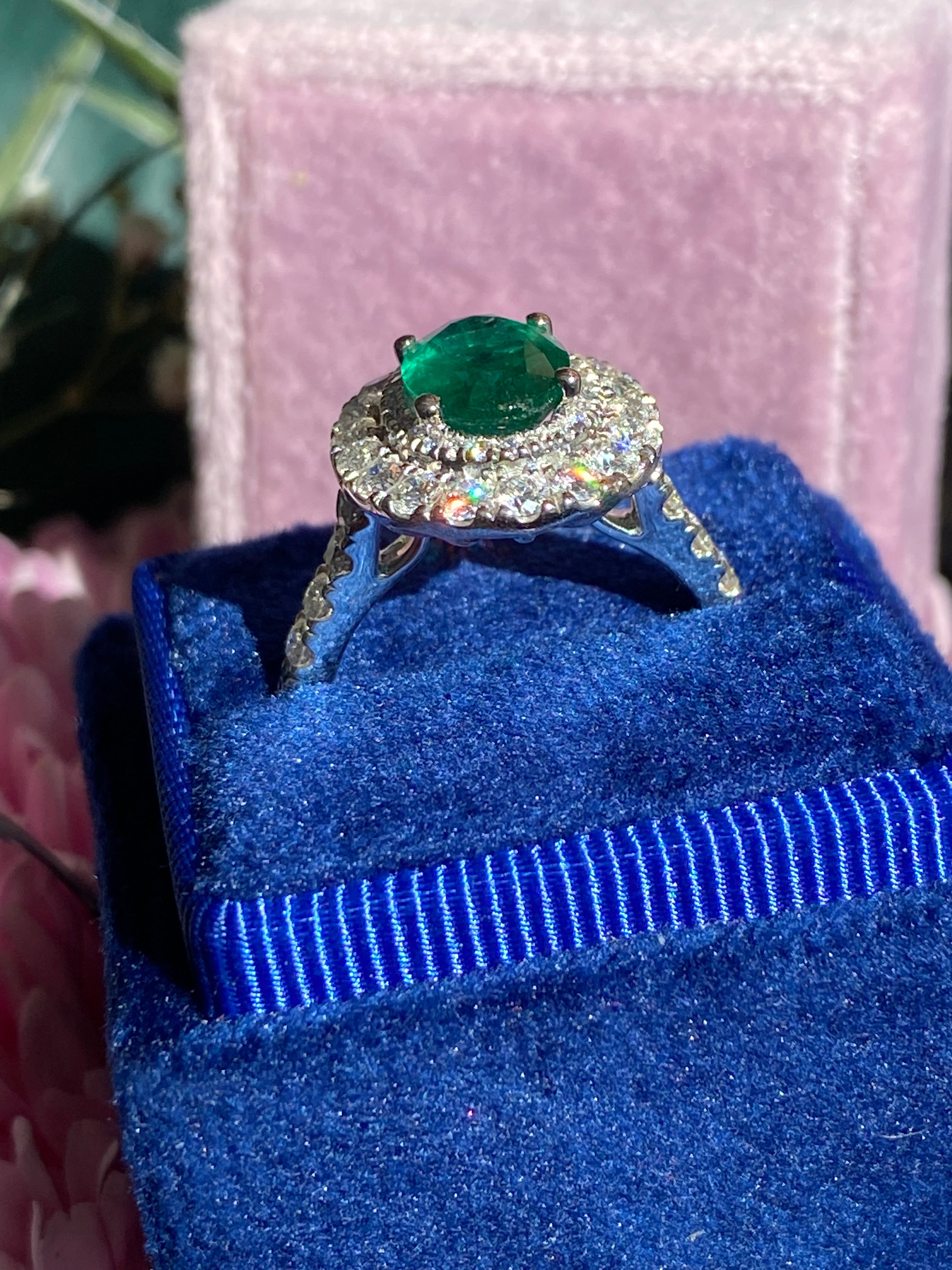 3.11 CTW Emerald and Natural Diamond Double Halo Ring in Platinum