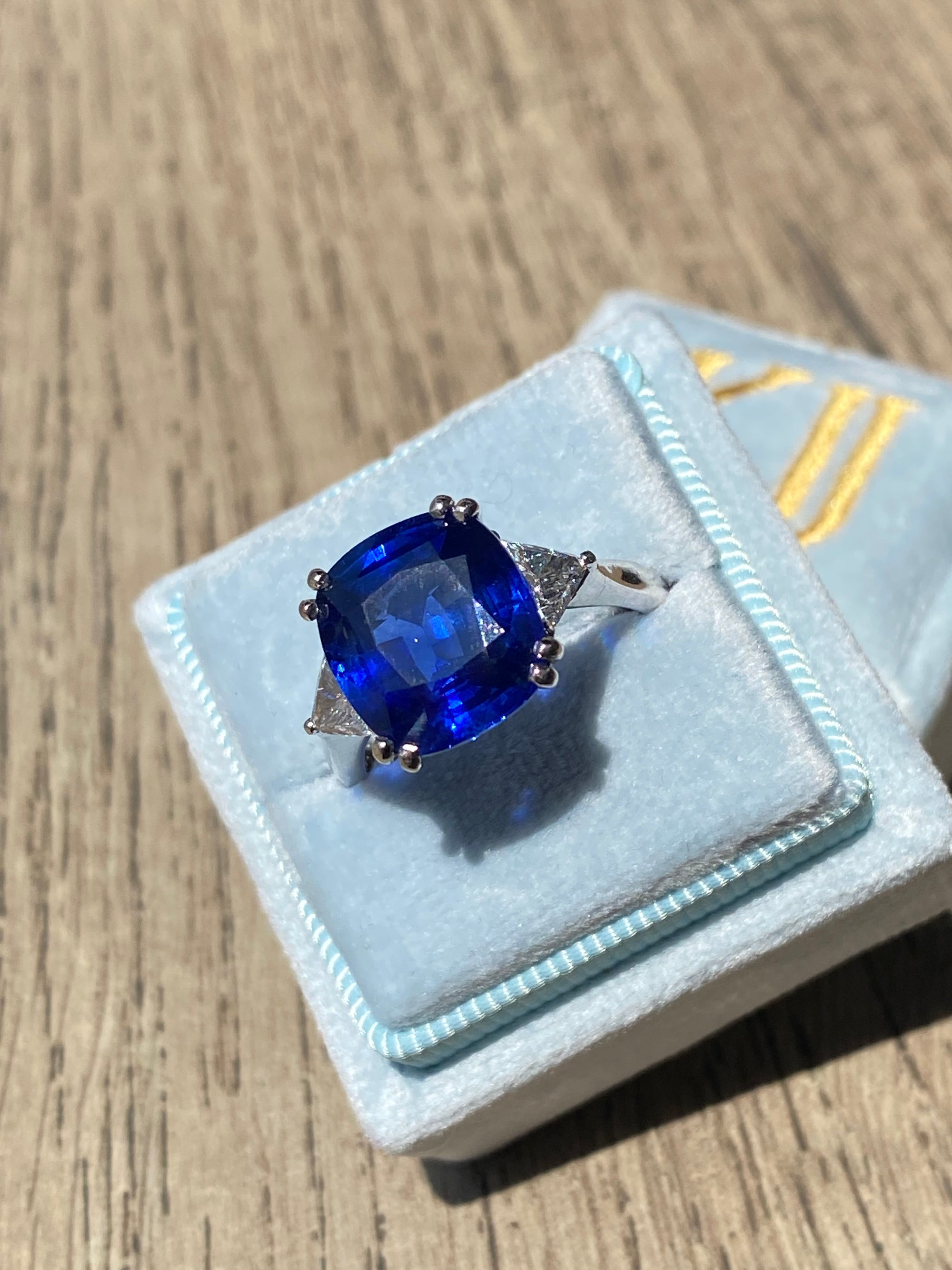 7.82 Carat GIA Certified Blue Ceylon Sapphire and Natural Diamond Engagement Ring in Platinum