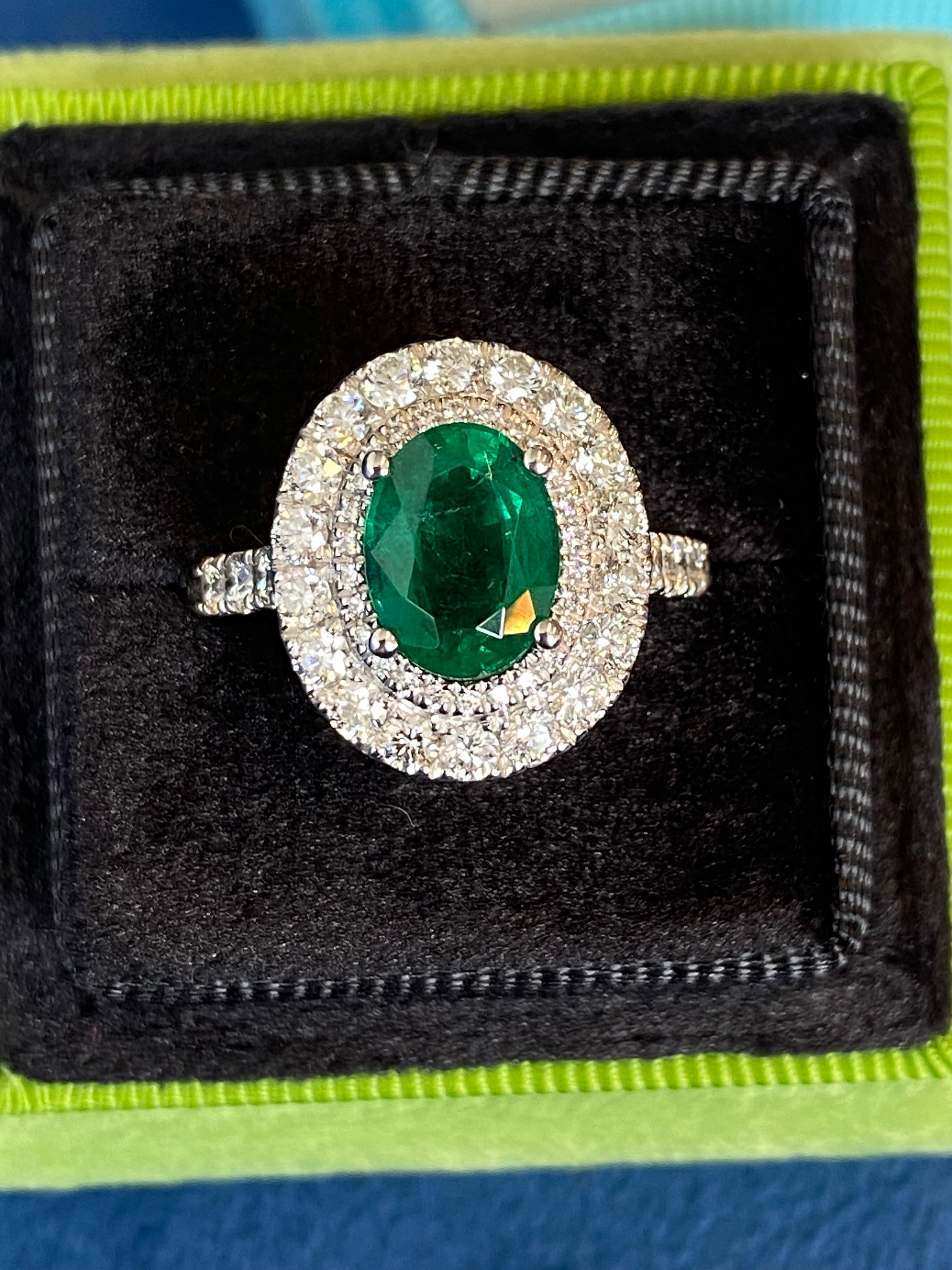 3.11 CTW Emerald and Natural Diamond Double Halo Ring in Platinum