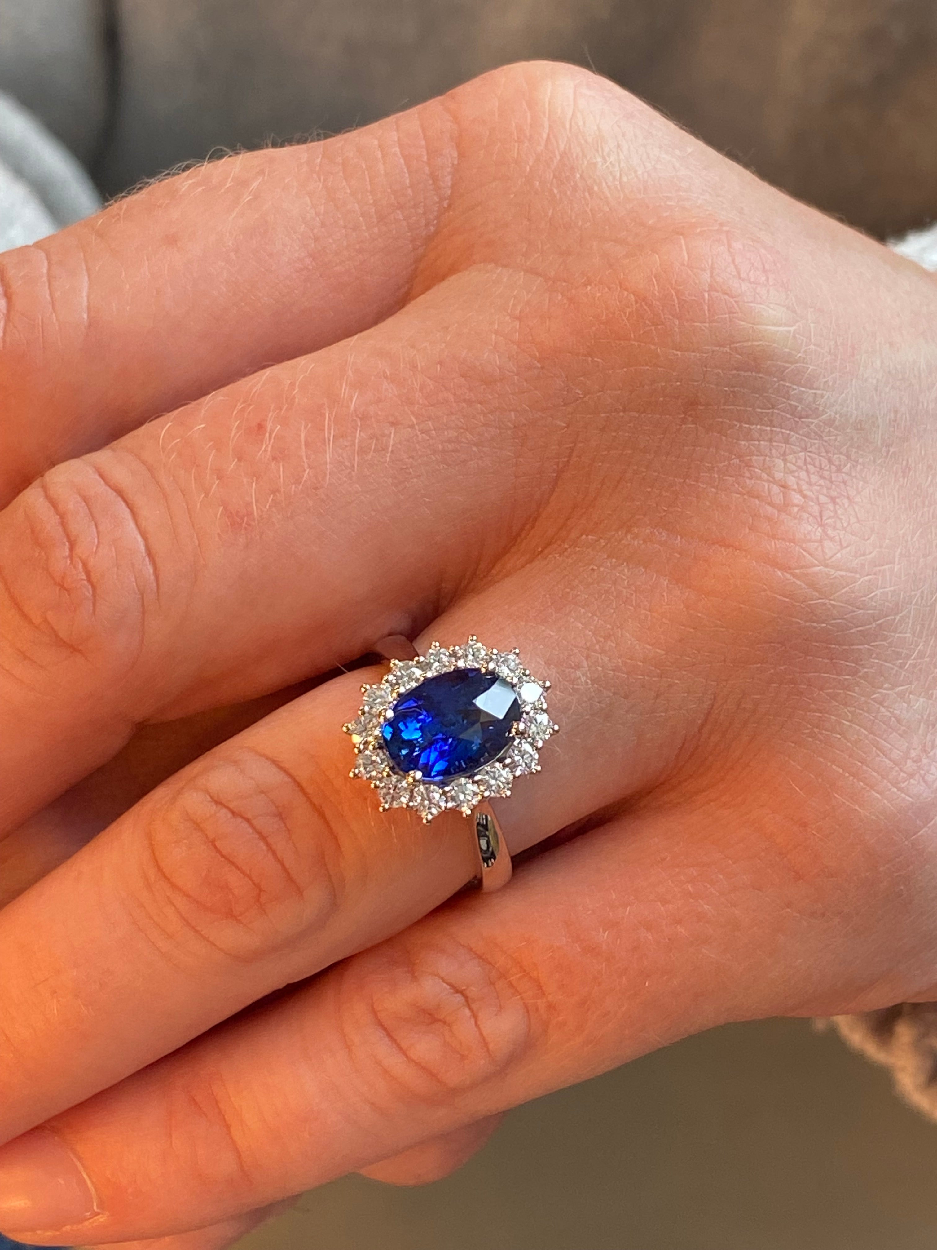 3.04 Carat Blue Ceylon Sapphire and 0.63 CTW Natural Diamond Halo Ring in Platinum