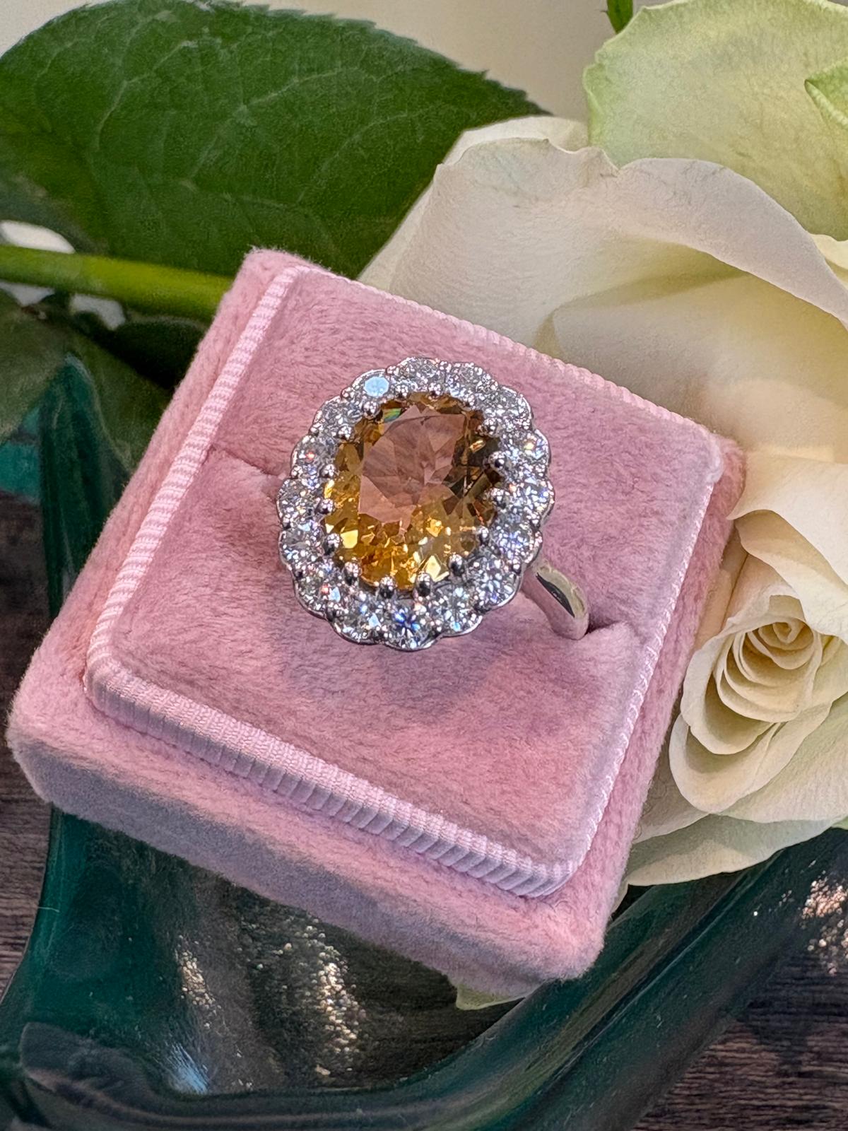 4.50 CTW Oval Cut Citrine and Moissanite Halo Cocktail Ring