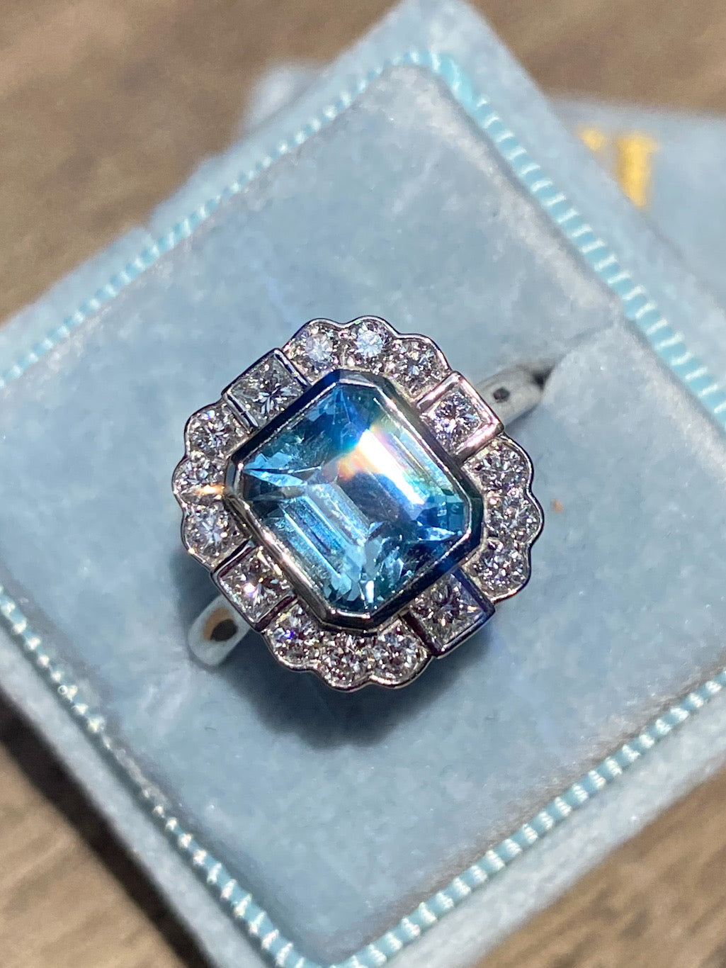 2.23 CTW Emerald Cut Aquamarine and Natural Diamond Engagement Ring in Platinum