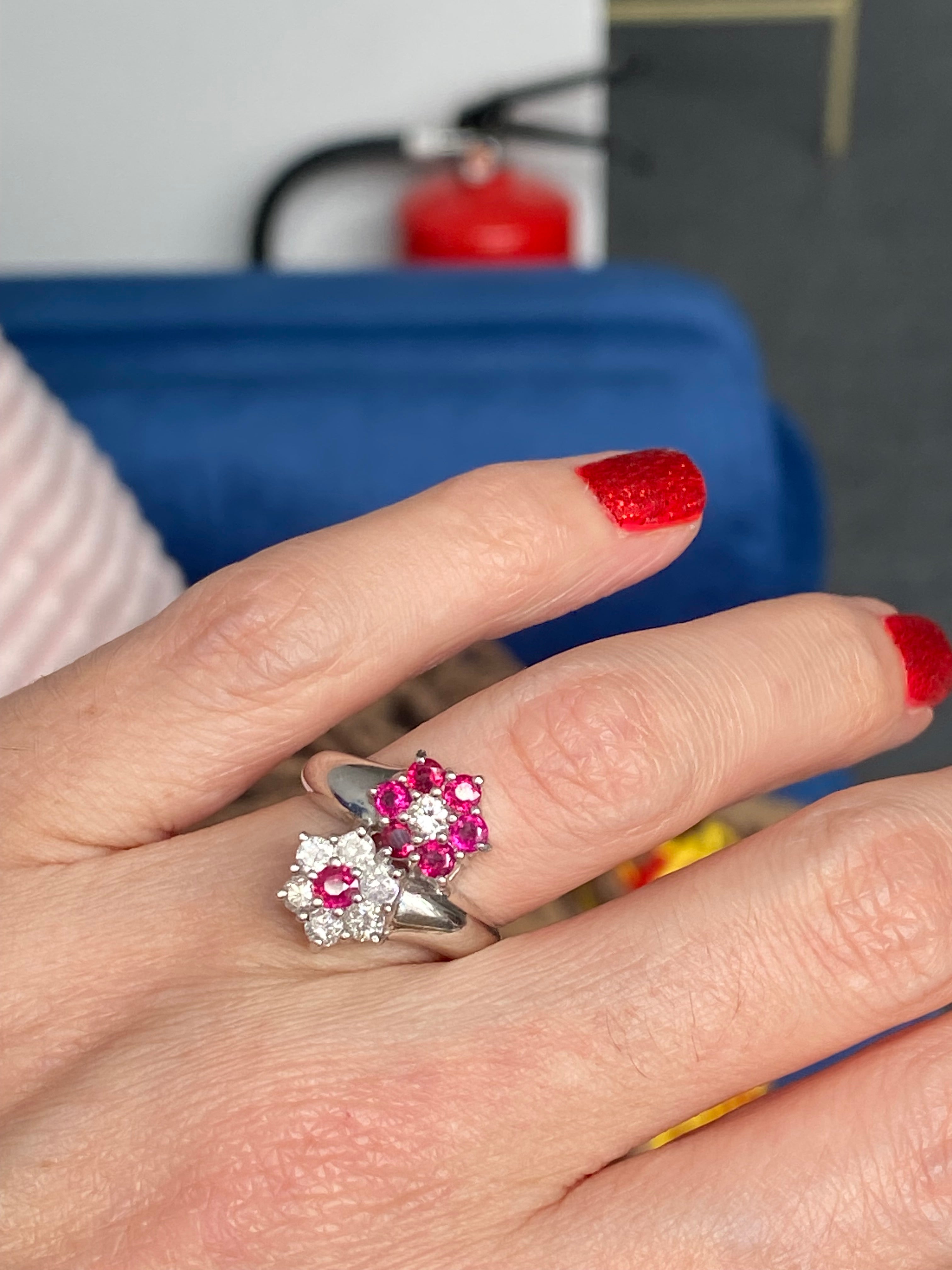 1.21 CTW Ruby and Natural Diamond Double Daisy Halo Ring in Platinum