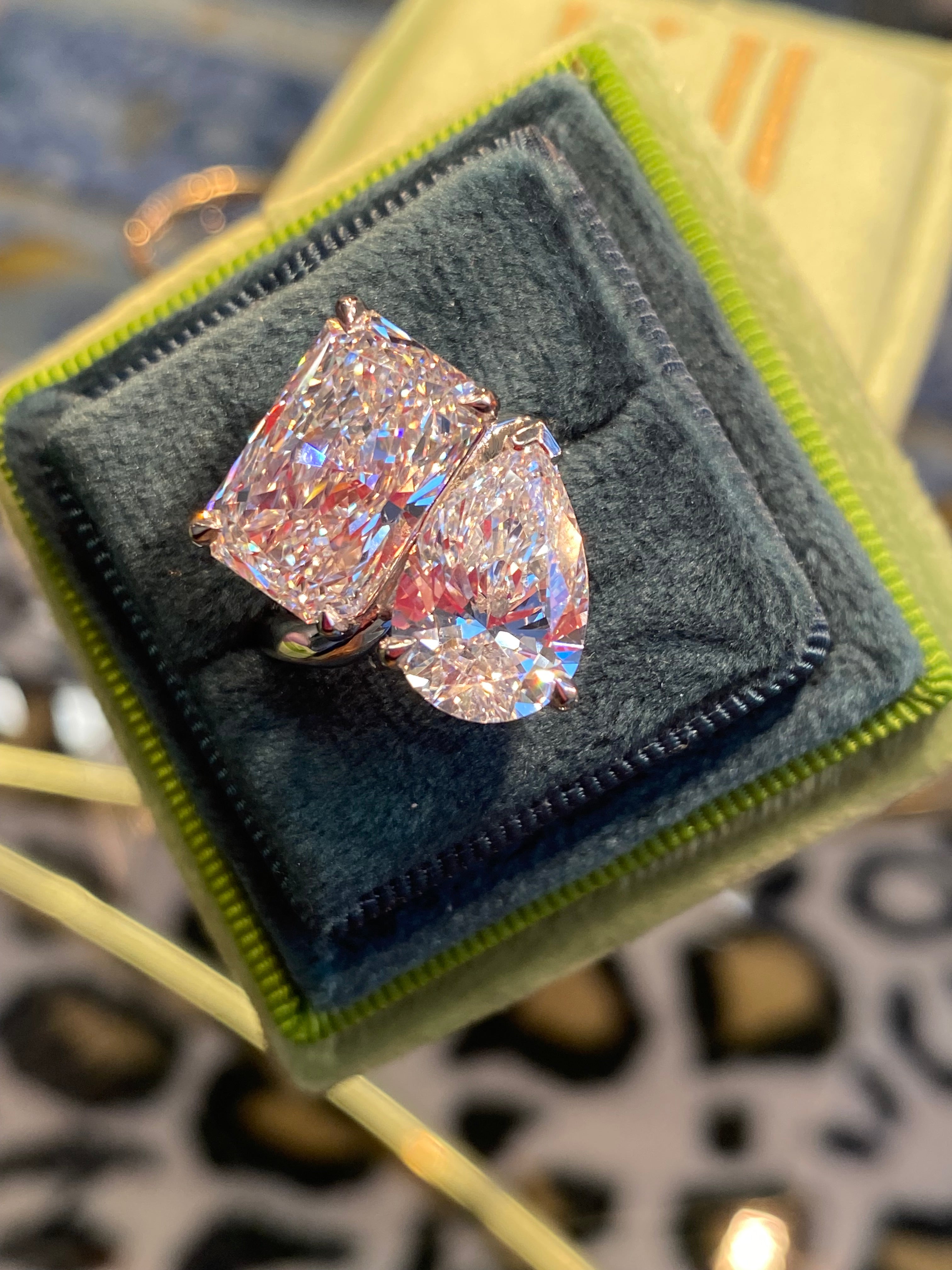 10.09 CTW Radiant and Pear Cut Lab Diamond Toi Et Moi Engagement Ring in Platinum