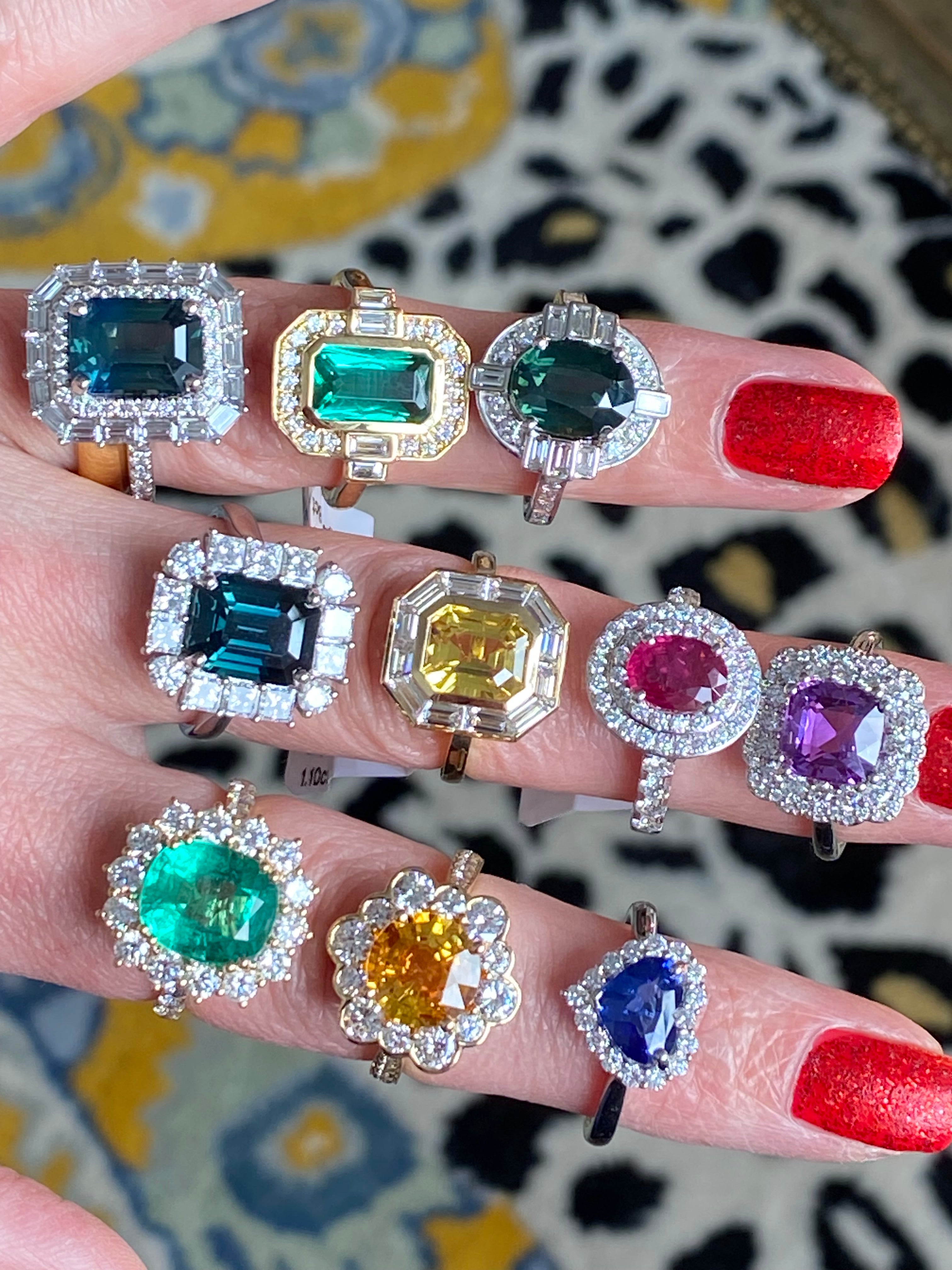 5.61 CTW Ceylon Teal Sapphire and Natural Diamond Ring in Platinum