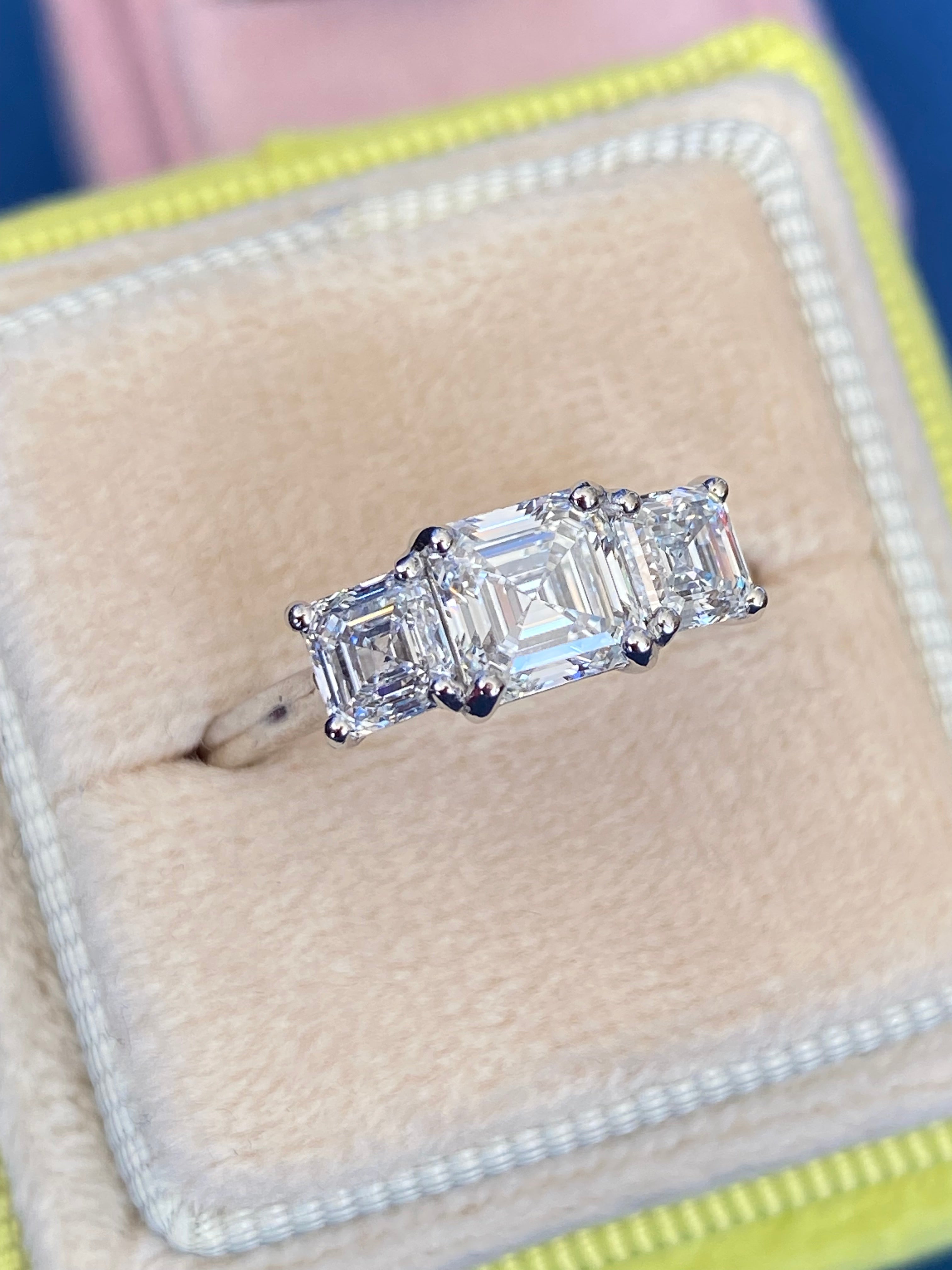 Heritage 2.00 CT + Asscher Cut Lab Grown Diamond Three Stone Trilogy Engagement Ring, at Least F Colour / VVS Clarity