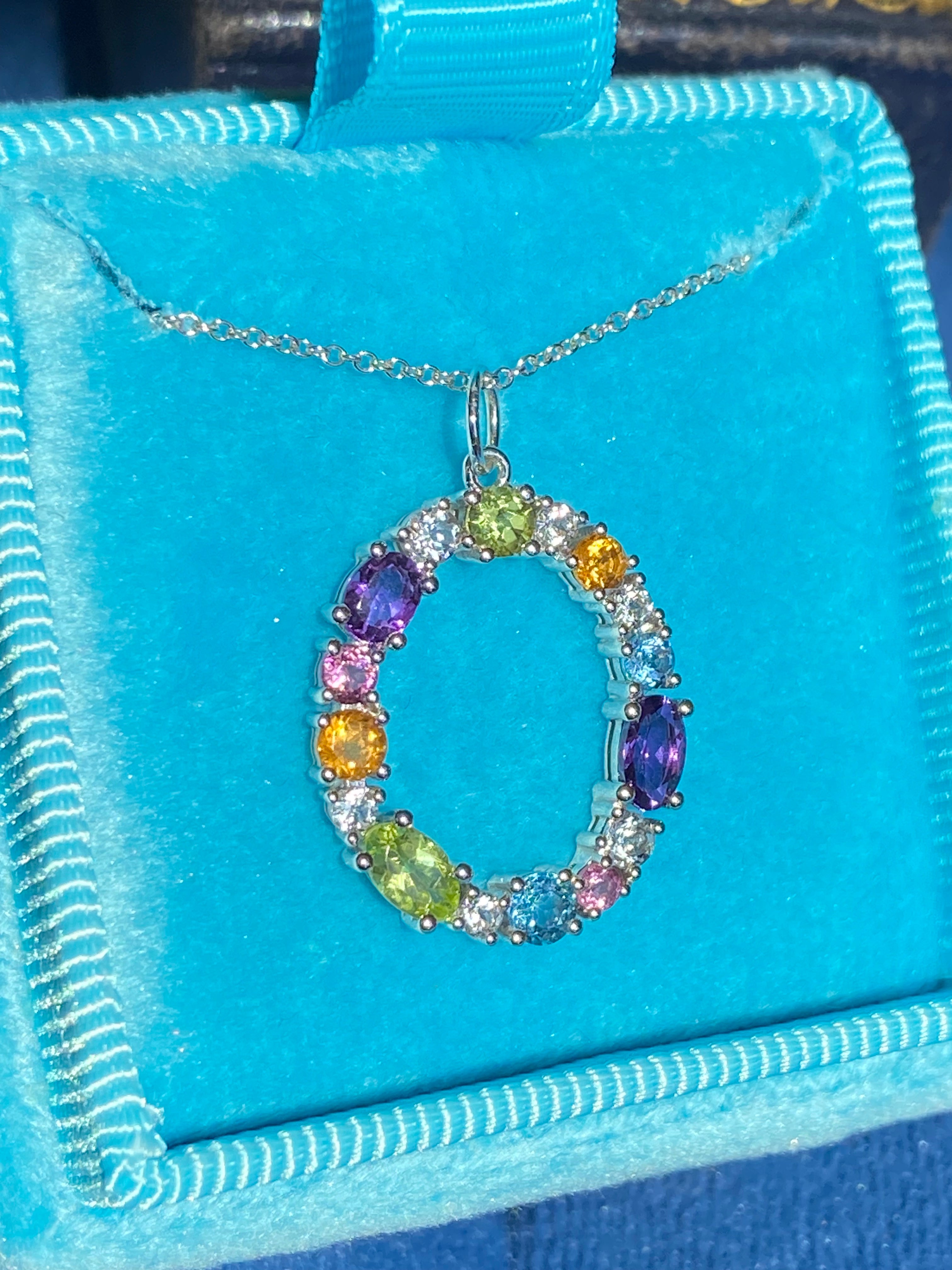 1.61 CTW Peridot, Pink Sapphire, Blue Topaz, Citrine, Amethyst, and Diamond Pendant Necklace in 18ct White Gold