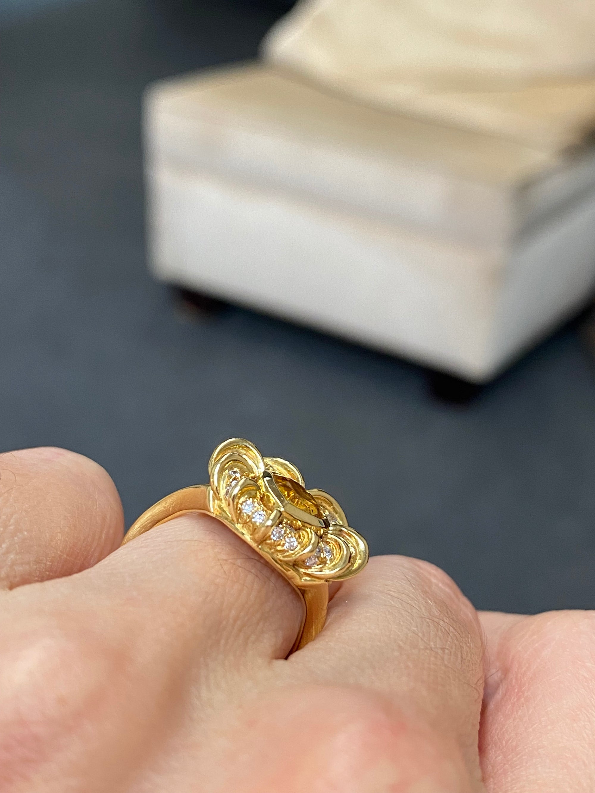 Vintage Yellow Sapphire and Natural Diamond Halo Ring in 18ct Yellow Gold