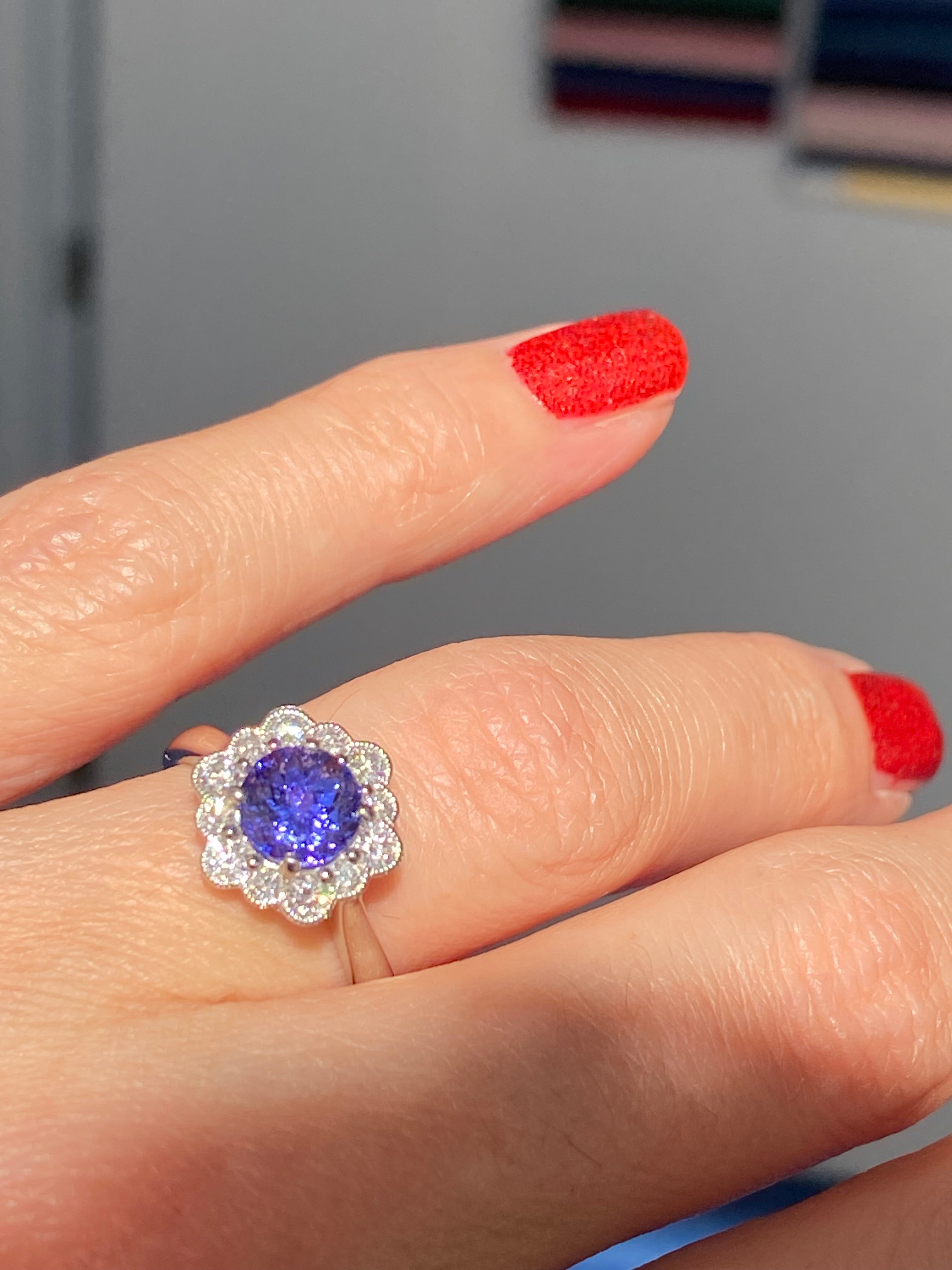 1.80 CTW Tanzanite and Natural Diamond Ring in Platinum