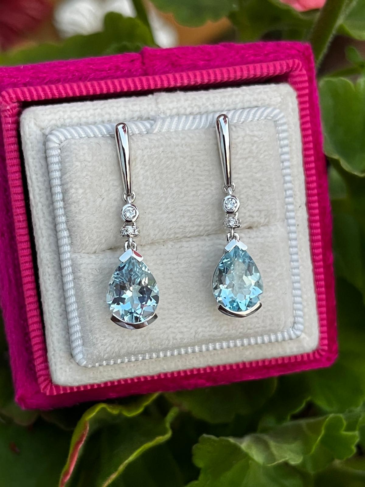 2.88 CTW Aquamarine and Diamond Drop Earrings in 18ct White Gold