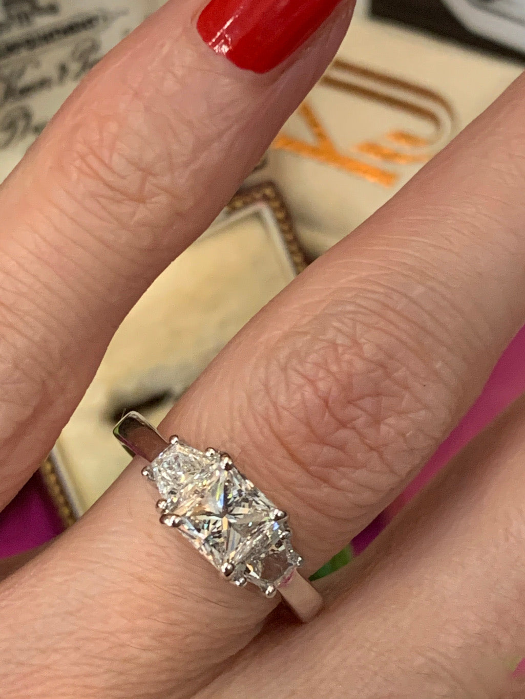 Heritage 1.80 CTW + Princess Cut Lab Grown Diamond Trilogy Engagement Ring, at Least F Colour / VVS Clarity