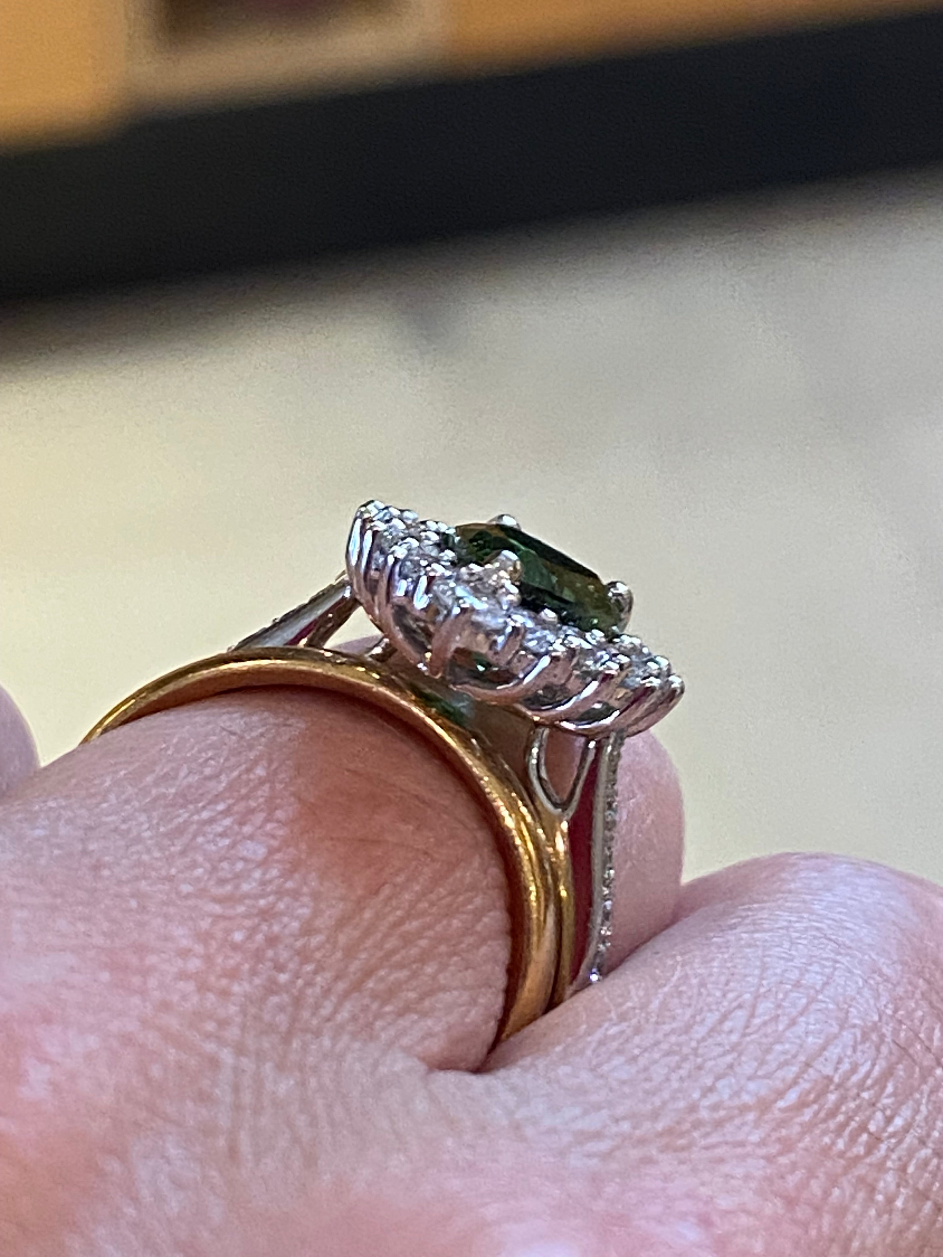 3.97 CTW Pear Cut Green Tourmaline and Natural Diamond Ring in Platinum