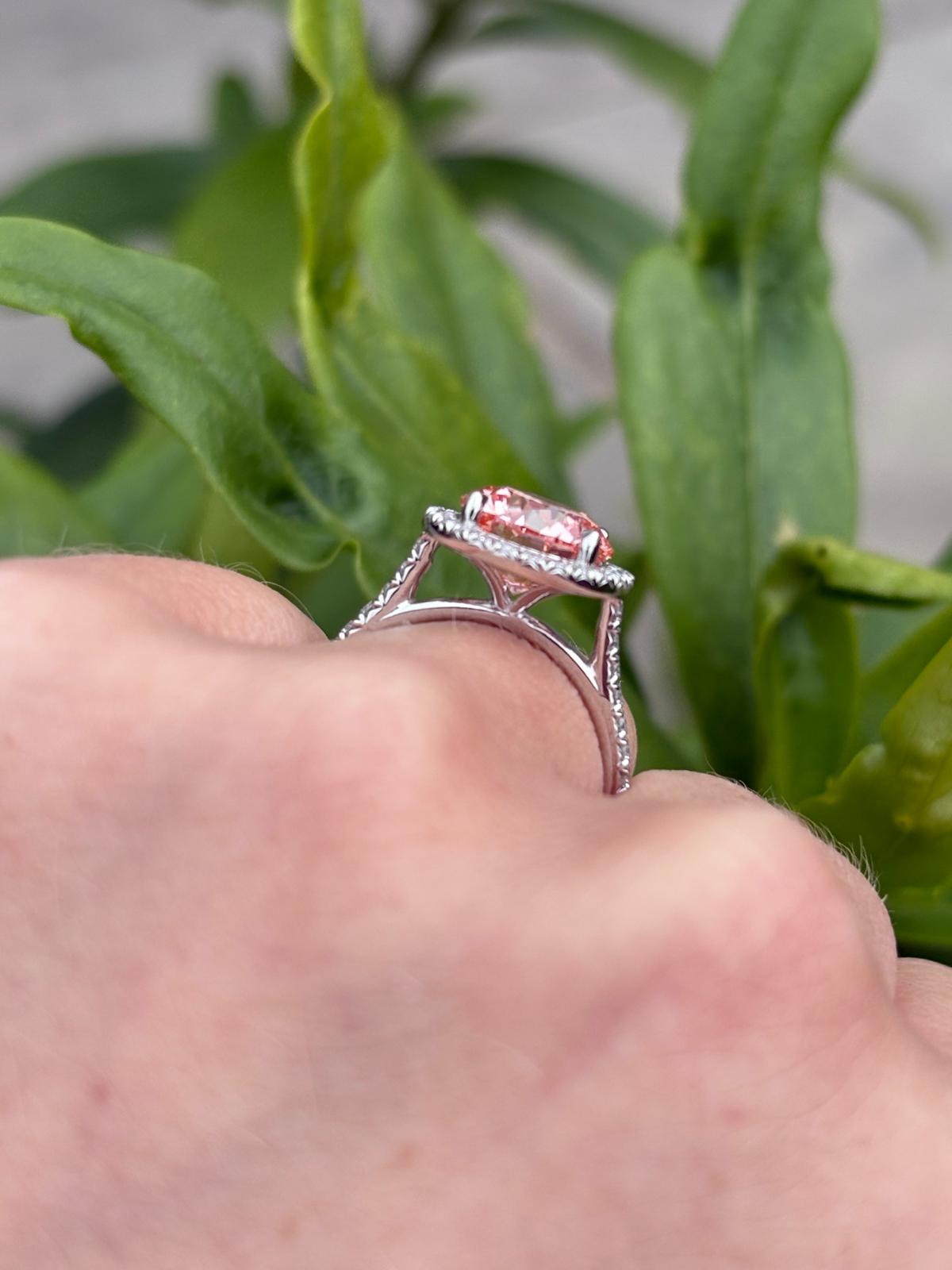 3.52 CTW Fancy Pink Lab Grown Diamond Halo Ring in Platinum