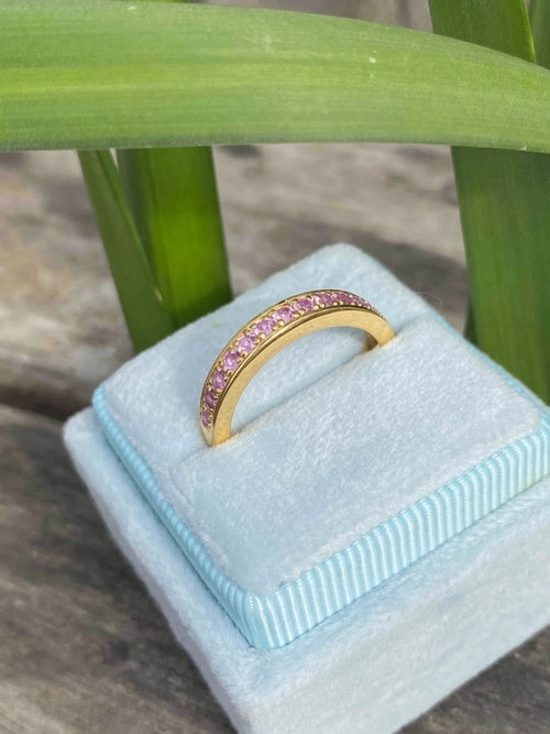 0.50ctw Baby Pink Sapphire Eternity Stacking Ring in Sterling Silver / 9ct Yellow Gold