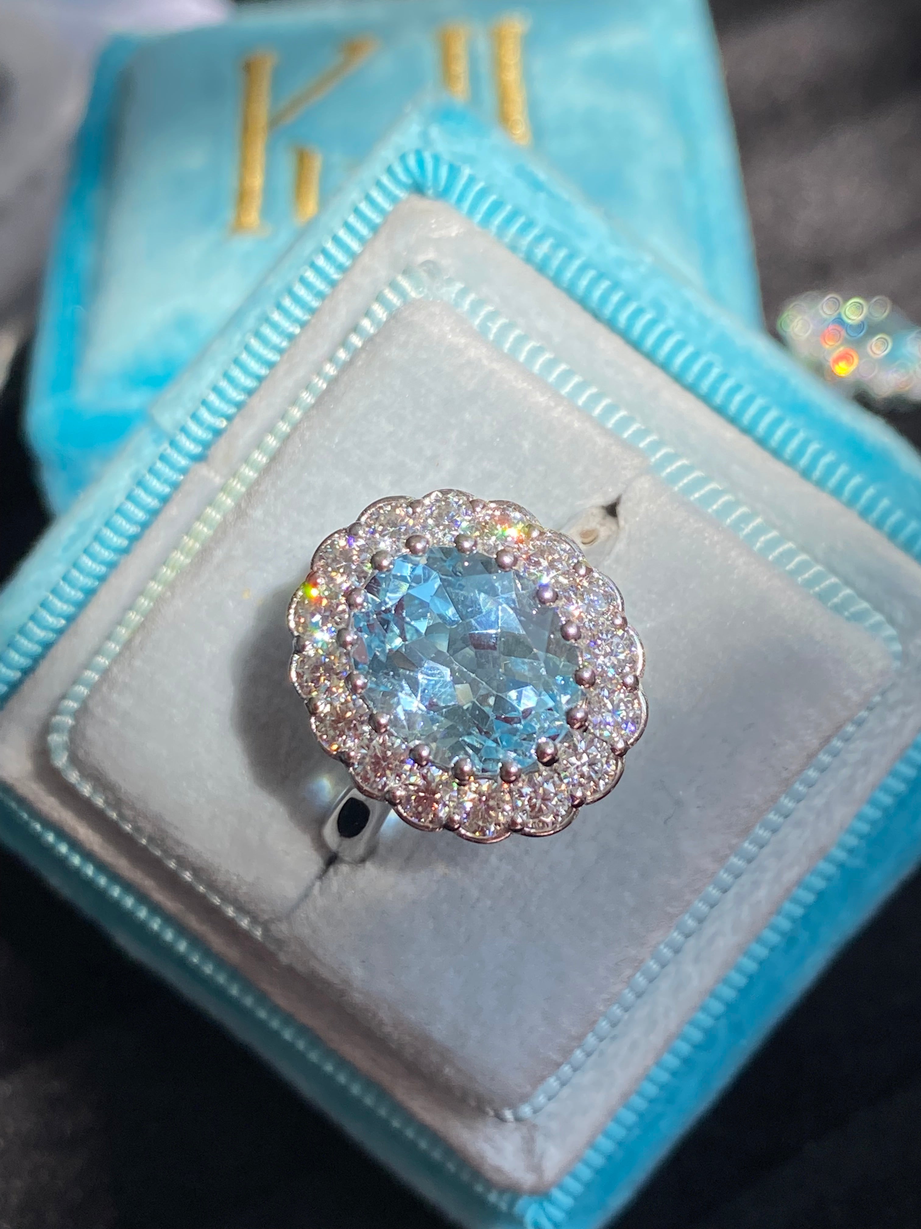 5.50 CTW Oval Cut Blue Topaz and Moissanite Halo Cocktail Ring