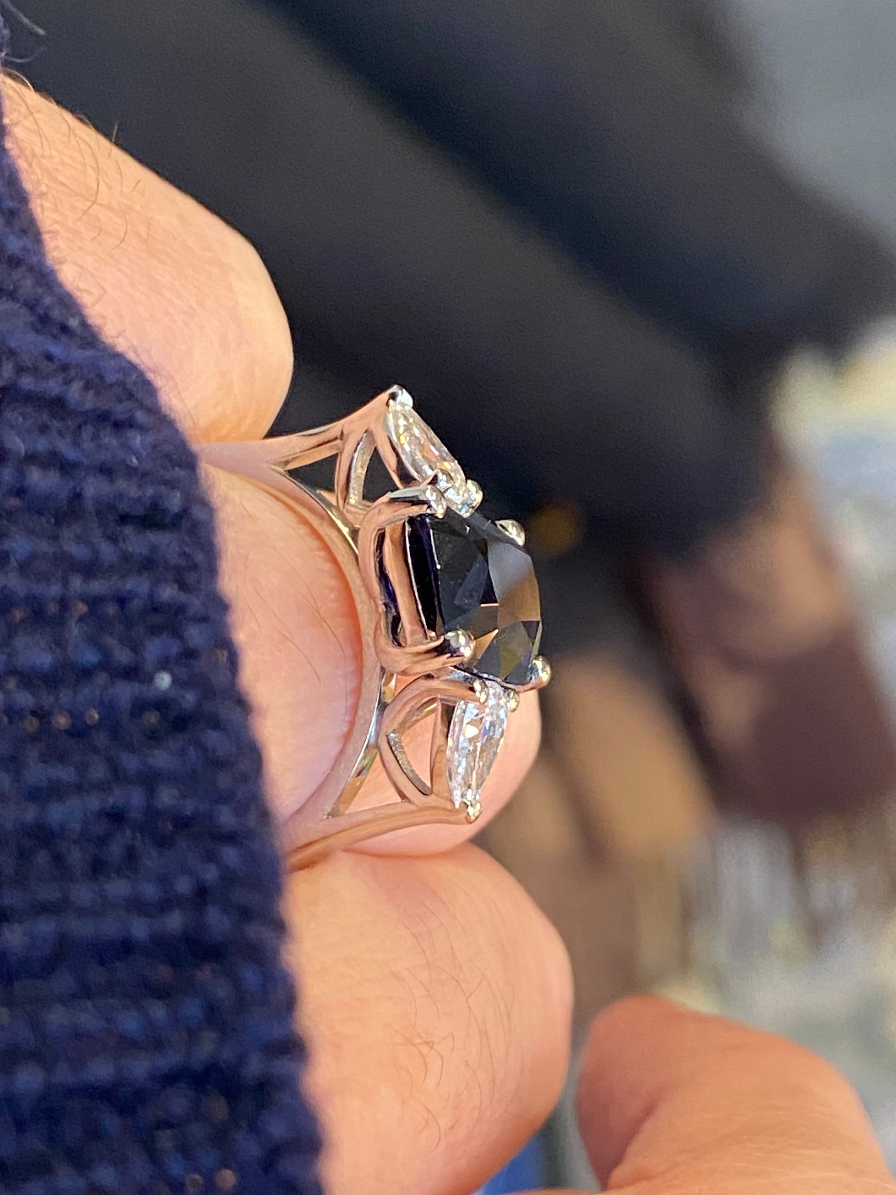 4.04 CTW Deep Blue Ceylon Sapphire and Natural Diamond Three Stone Engagement Ring in Platinum