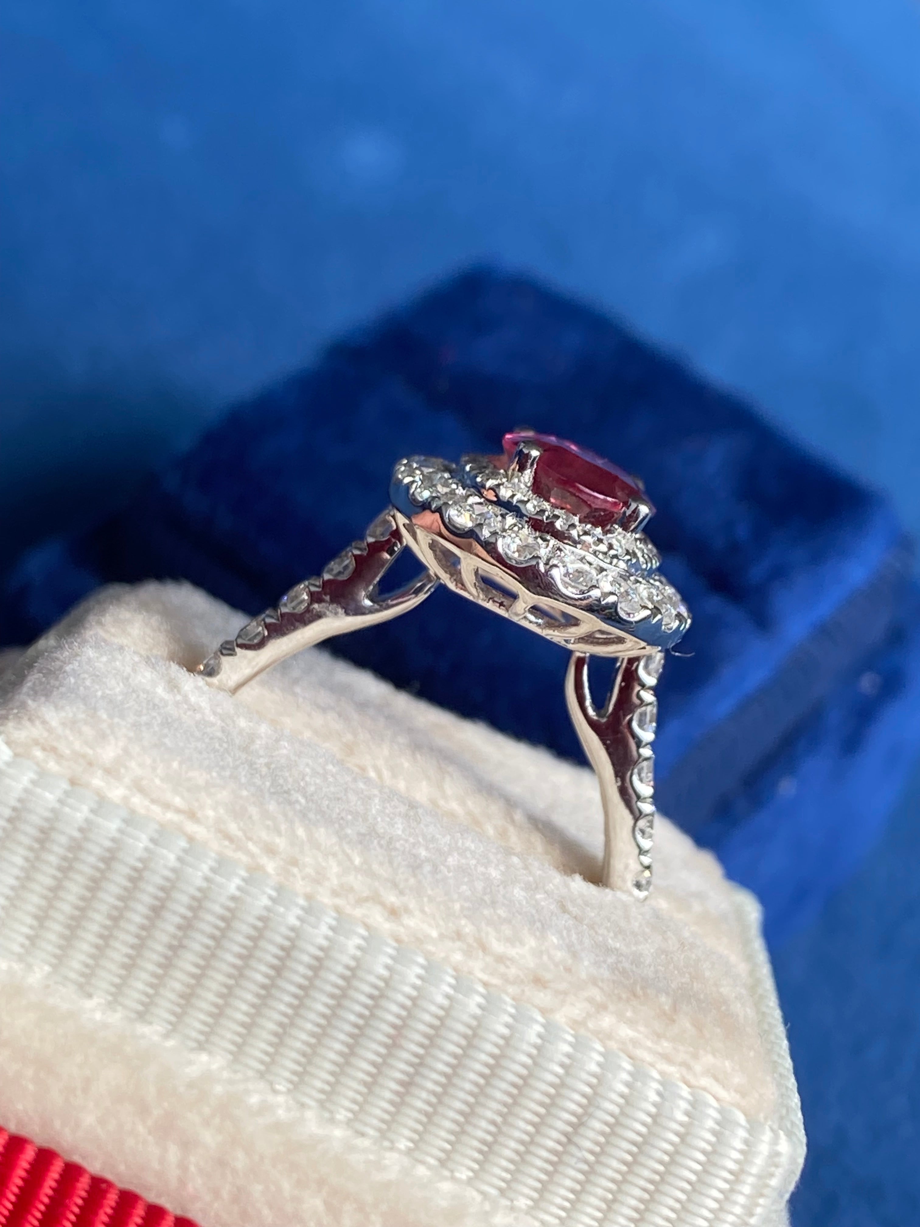 2.56 CTW Oval-Cut Ruby and Natural Diamond Double Halo Ring in Platinum