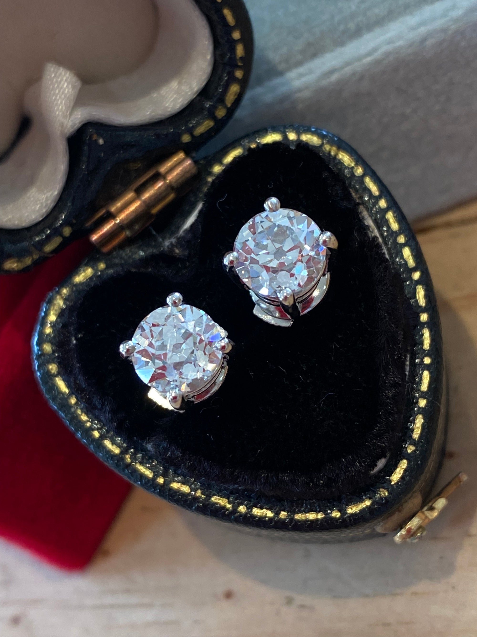 Heritage 2.00 CTW + Old Cut Lab Grown Diamond Solitaire Stud Earrings, at Least F Colour / VS Clarity