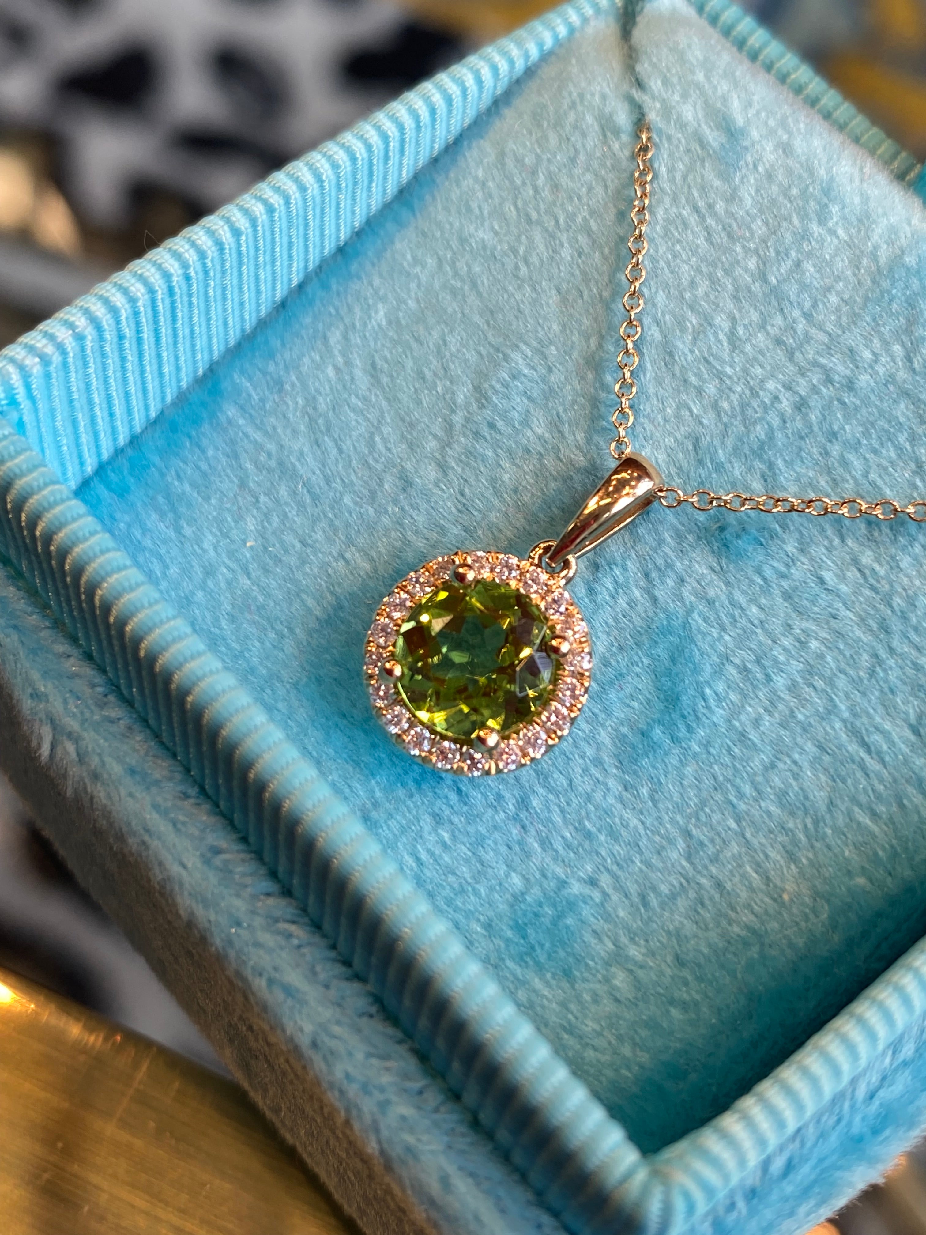 1.27 CTW Peridot and Natural Diamond Pendant Necklace in 9ct Yellow Gold