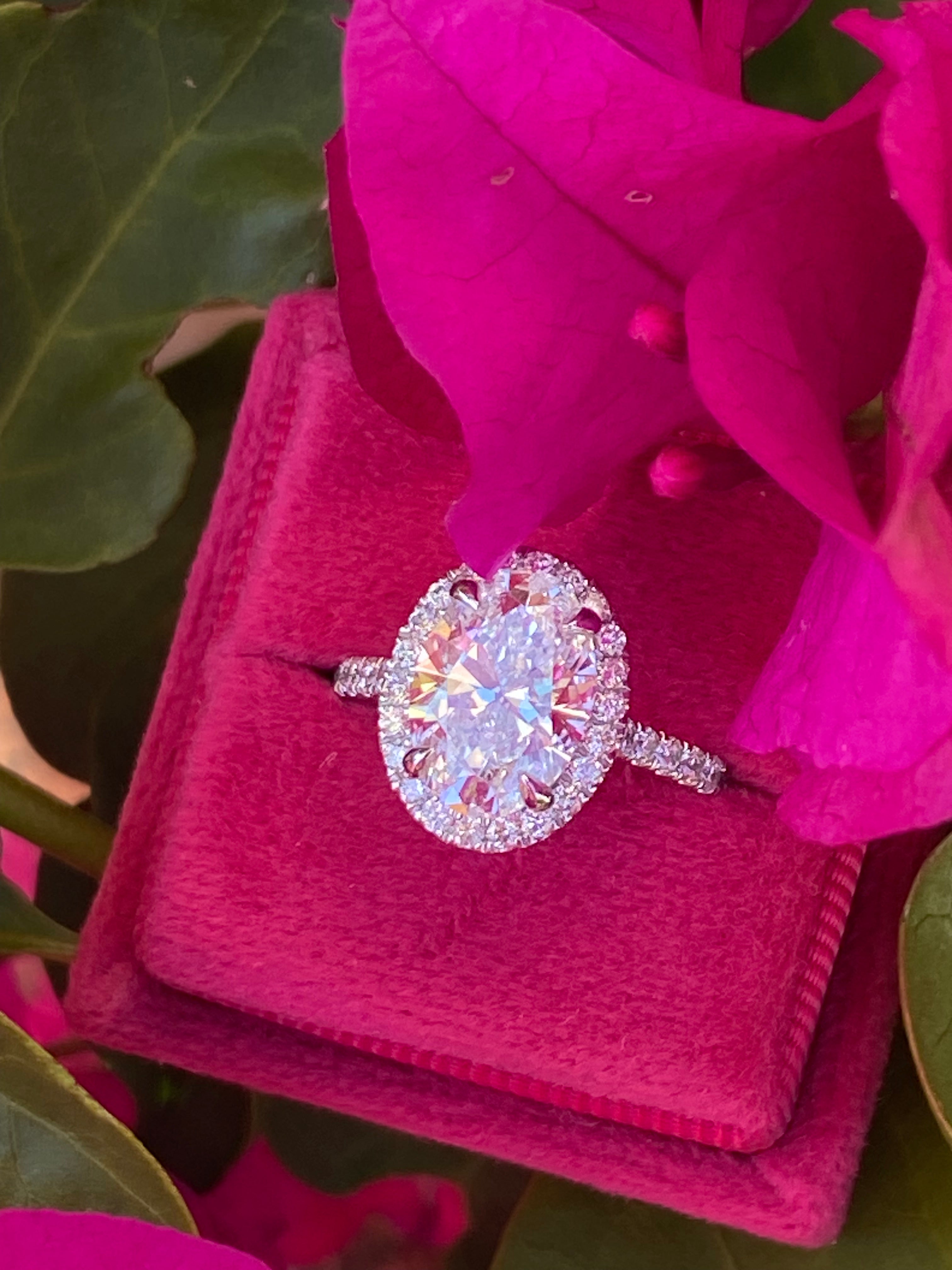 3.58 CTW Oval Cut Lab Diamond Halo Engagement Ring in Platinum