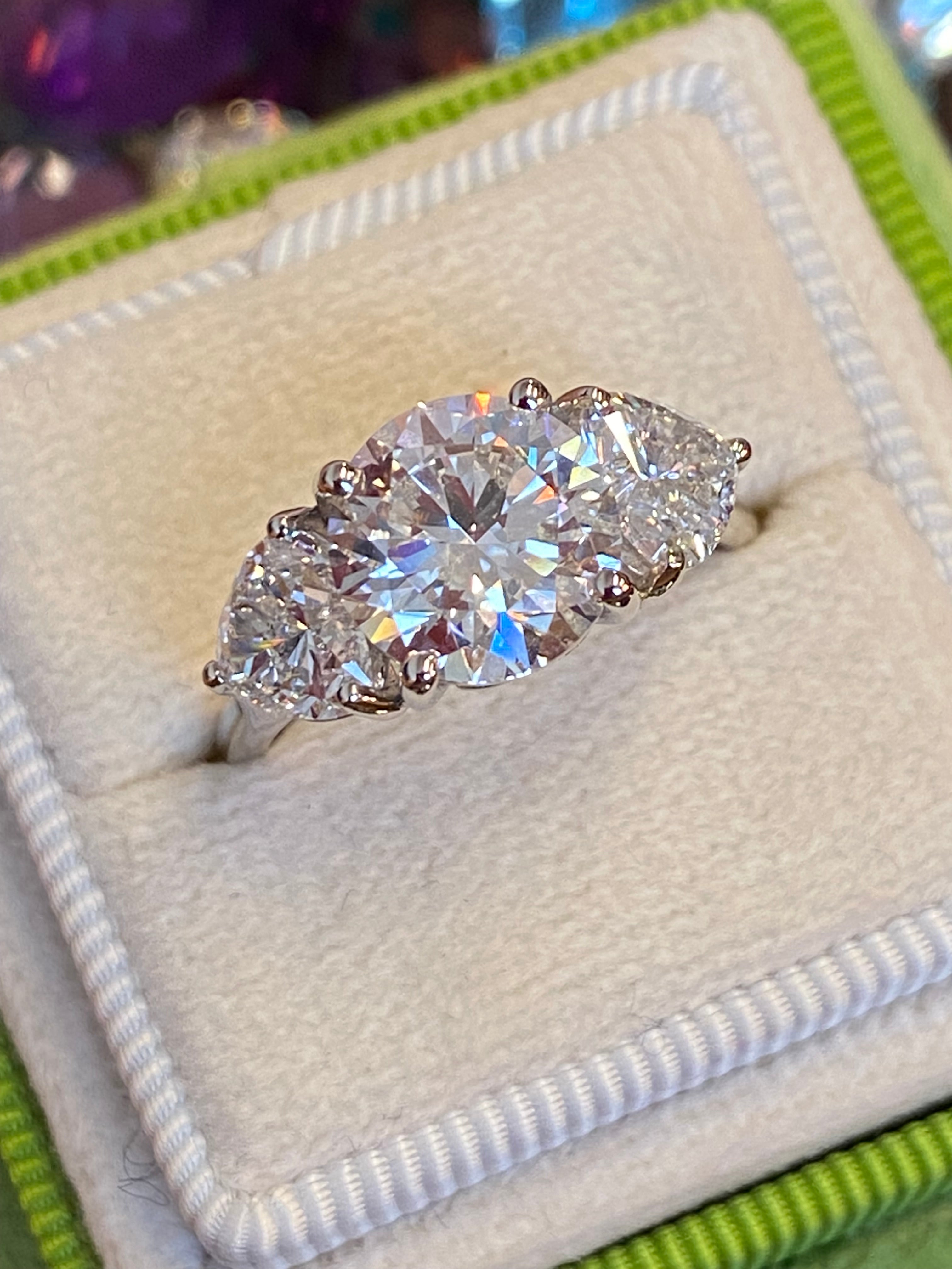 3.80CT + Brilliant Cut Oval and Heart Lab Grown Diamond Three Stone Engagement Ring, D Colour / VS Clarity in Platinum