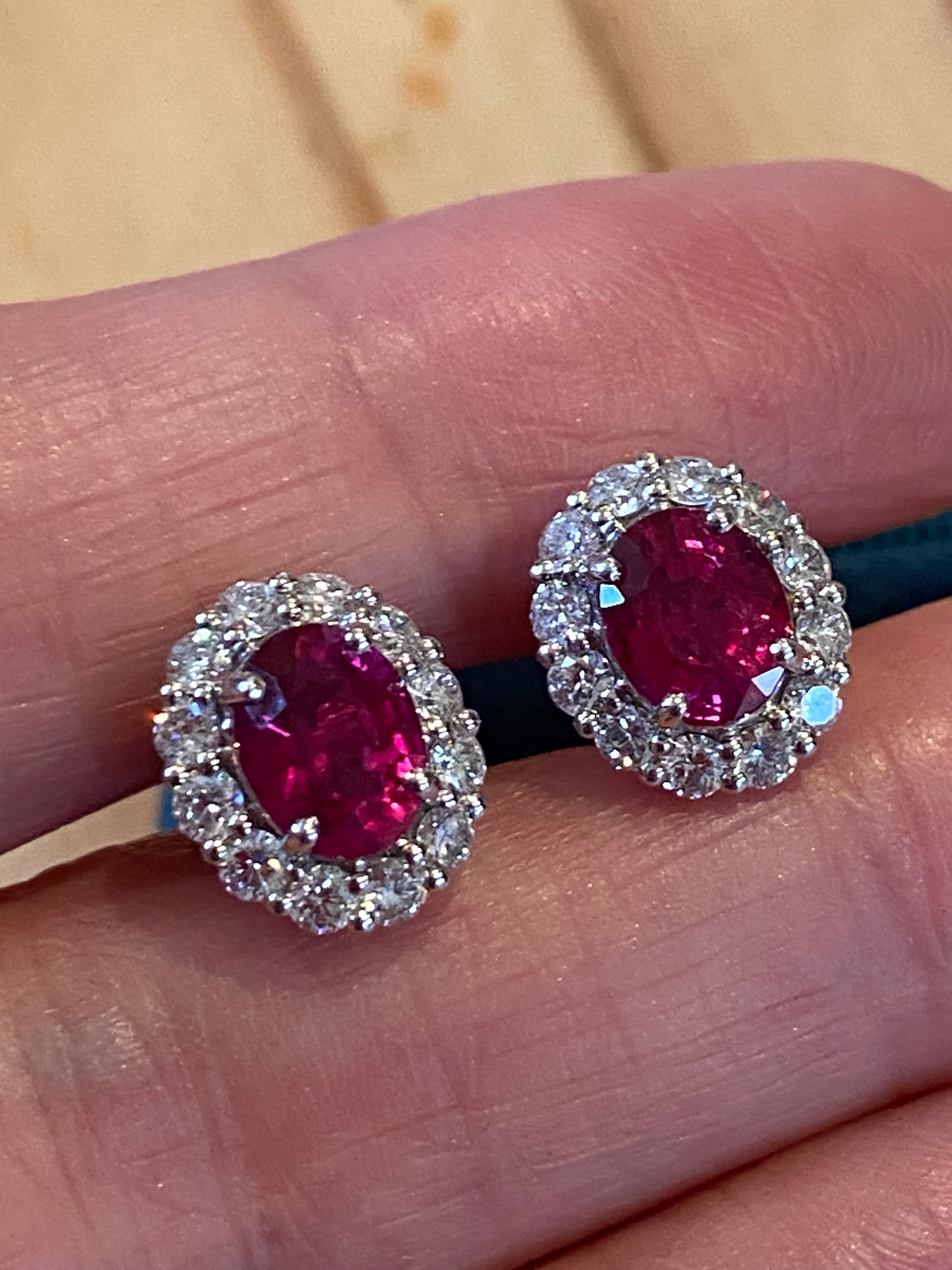 4.27 CTW Certified No Heat Ruby and Natural Diamond Stud Earrings in 18ct White Gold