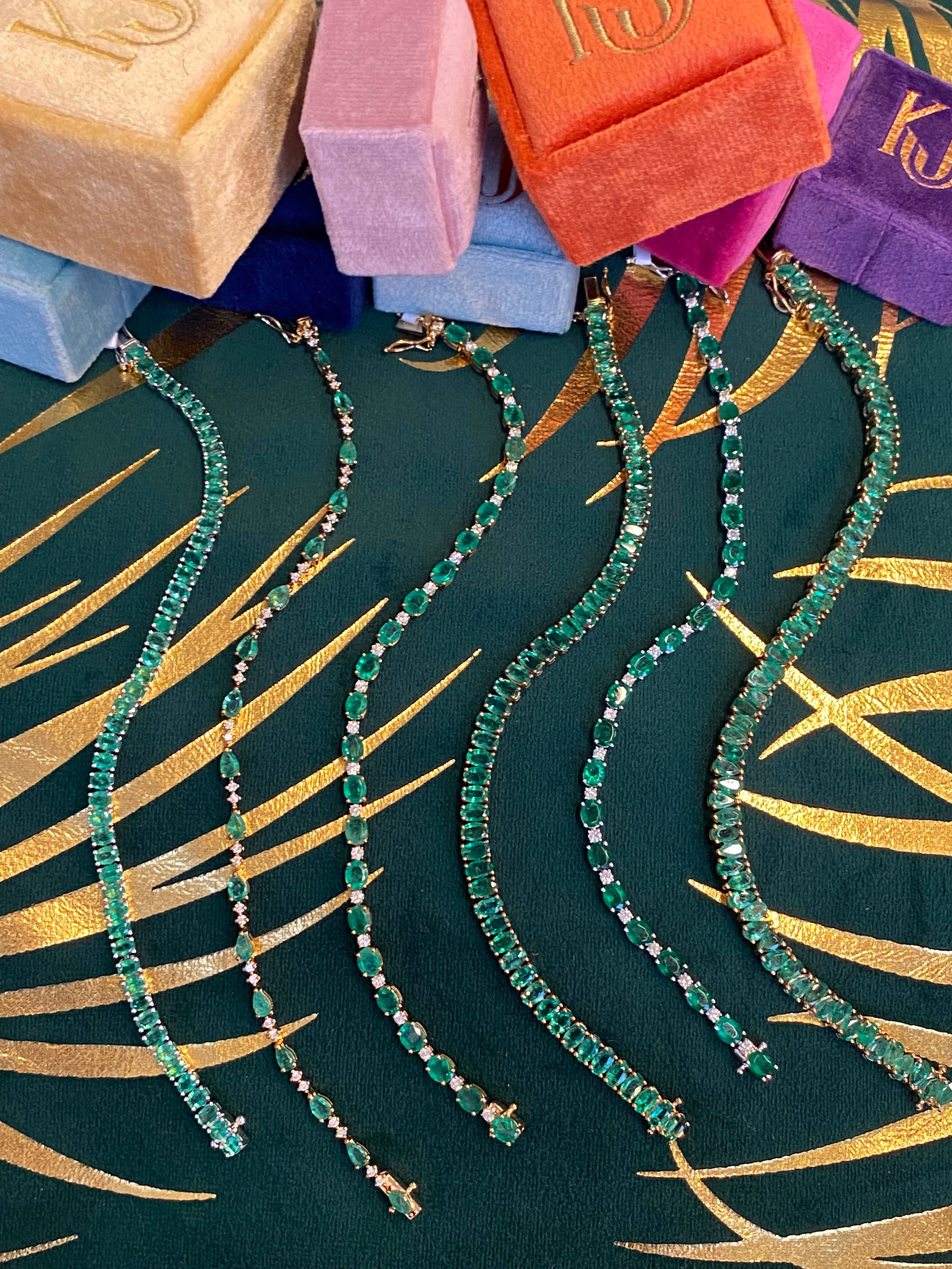 4.22 CTW Emerald and Natural Diamond Line Tennis Bracelet in 9ct Yellow Gold