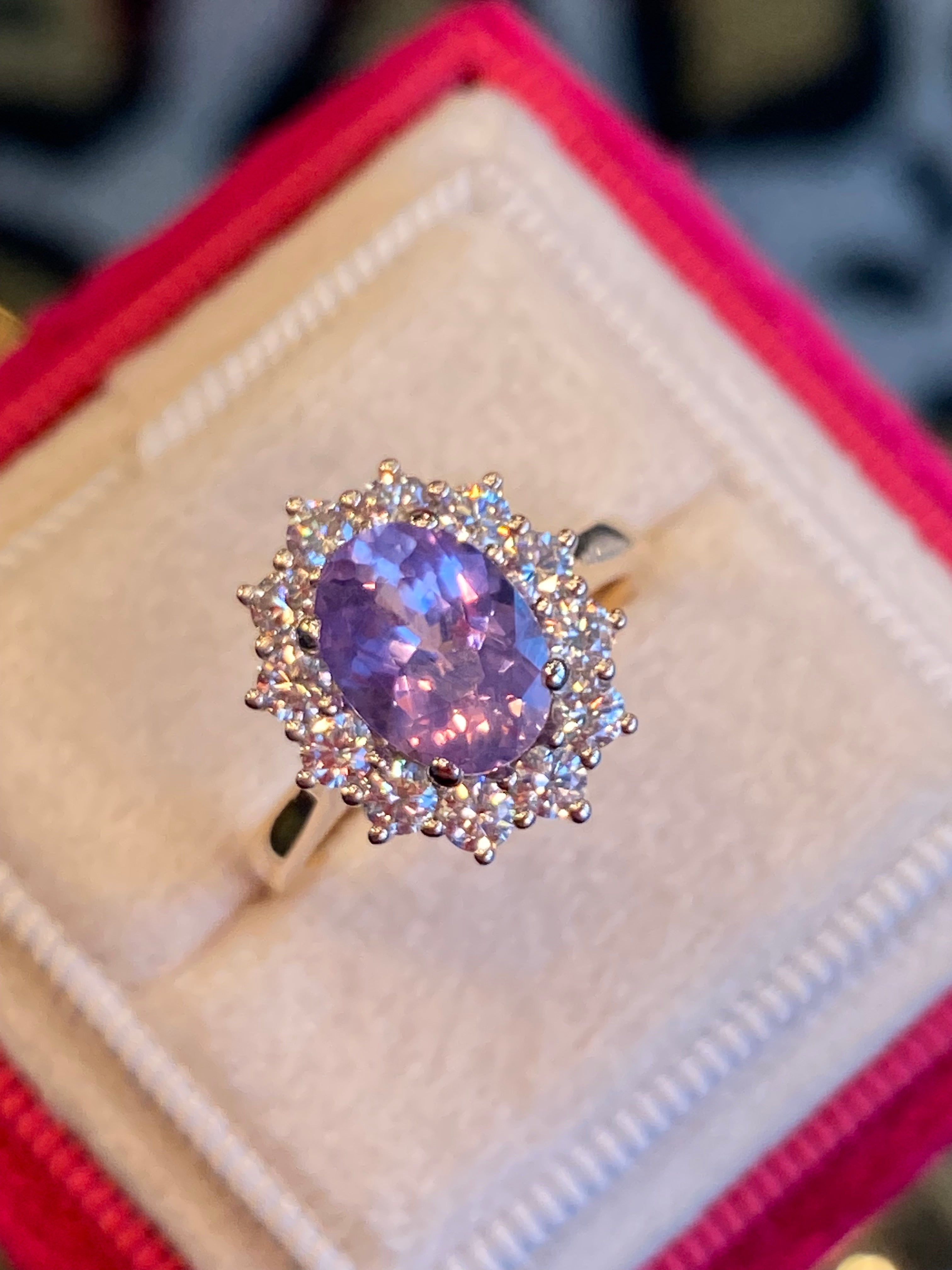 2.43 CTW No Heat Lilac Sapphire and Natural Diamond Ring in Platinum and 18ct Yellow Gold